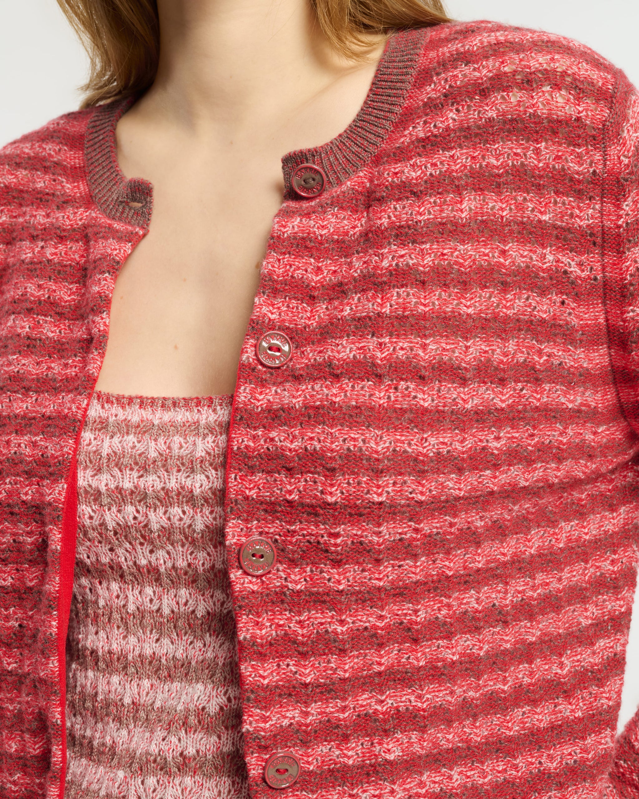 Cardigan à rayures en dentelle cachemire | Barrie - Barrie