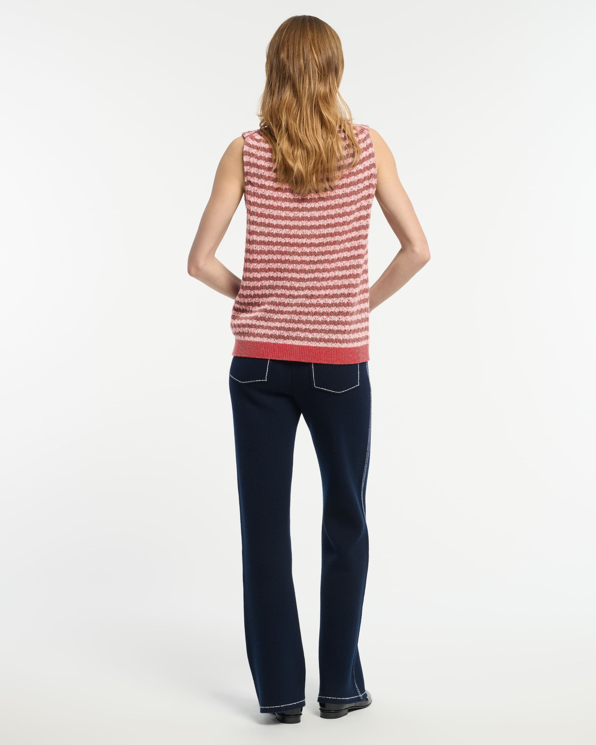 Striped cashmere lace sleeveless gilet   | Barrie - Barrie