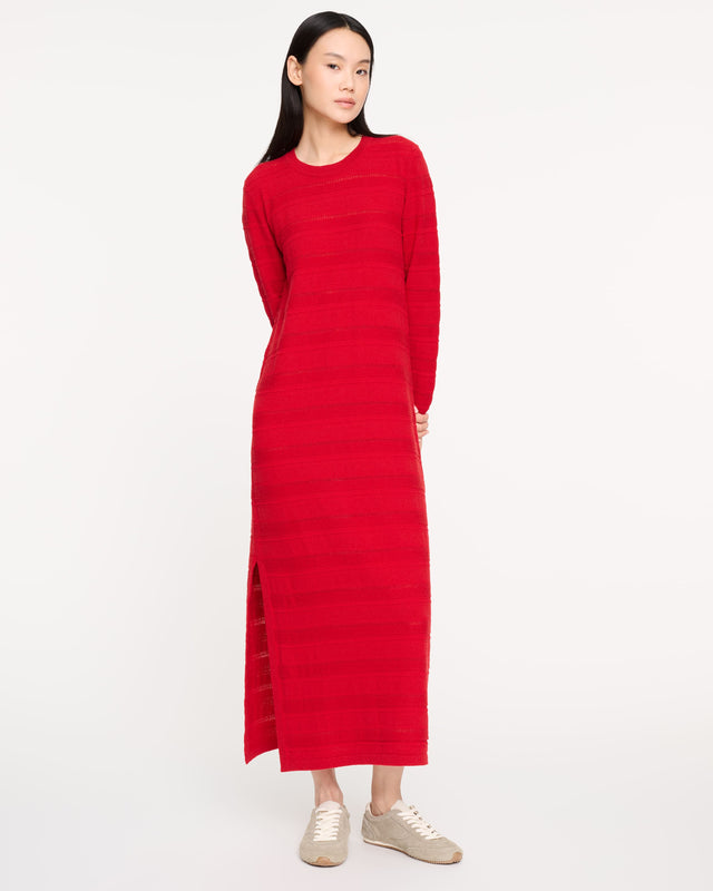 Long cashmere and cotton dress with lace stripes | Barrie - Barrie