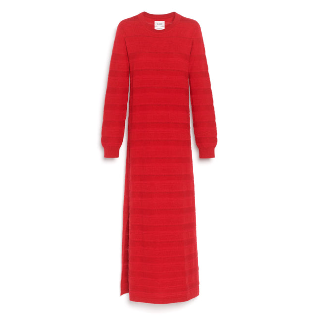 Long cashmere and cotton dress with lace stripes | Barrie - Barrie
