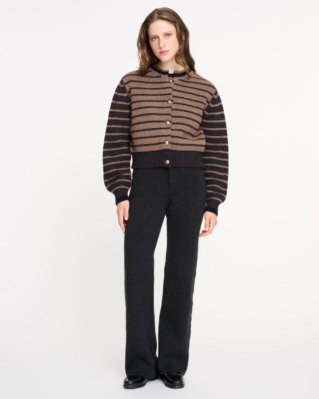 Cardigan épais en laine et cachemire à rayures contrastées | Barrie - Barrie