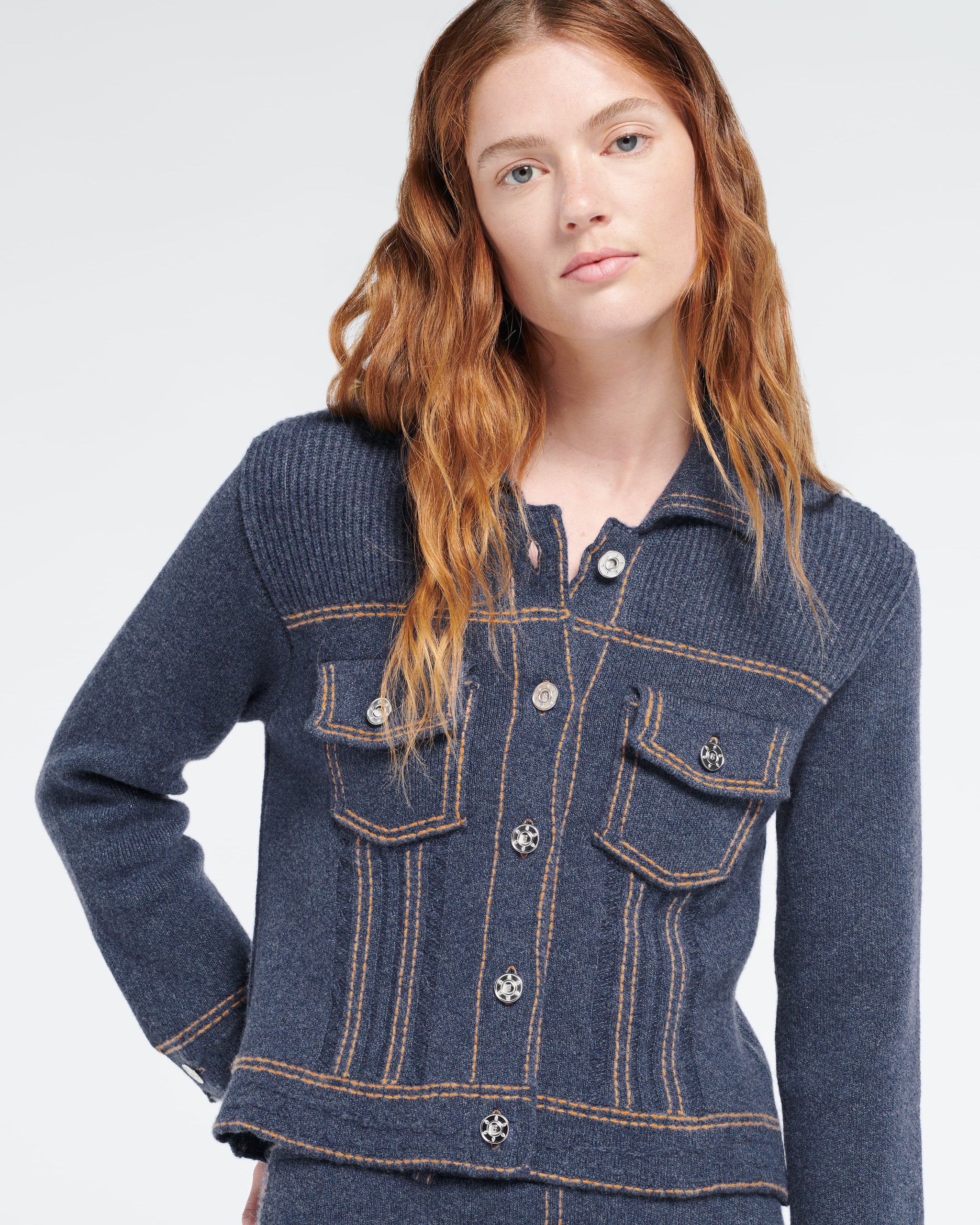 Denim fitted cashmere and cotton jacket | Barrie - Barrie