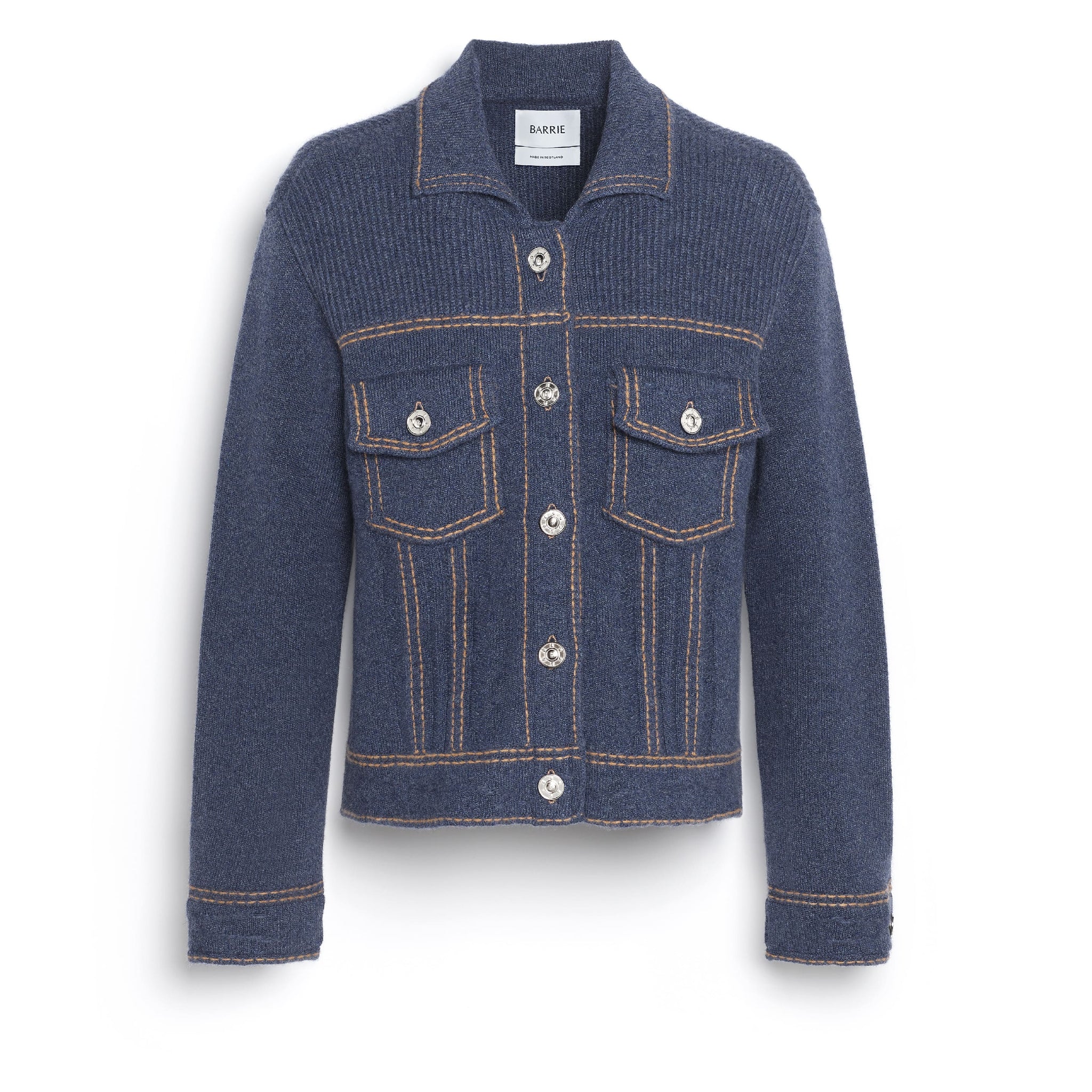 Denim fitted cashmere and cotton jacket | Barrie - Barrie