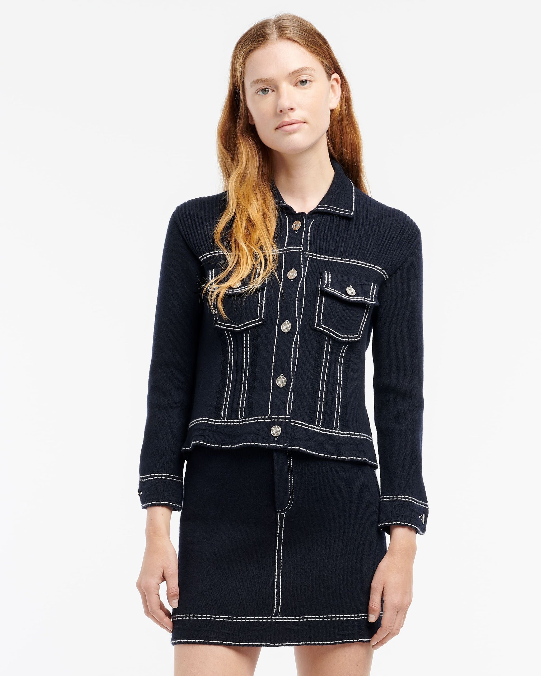 Denim fitted cashmere and cotton jacket | Barrie - Barrie