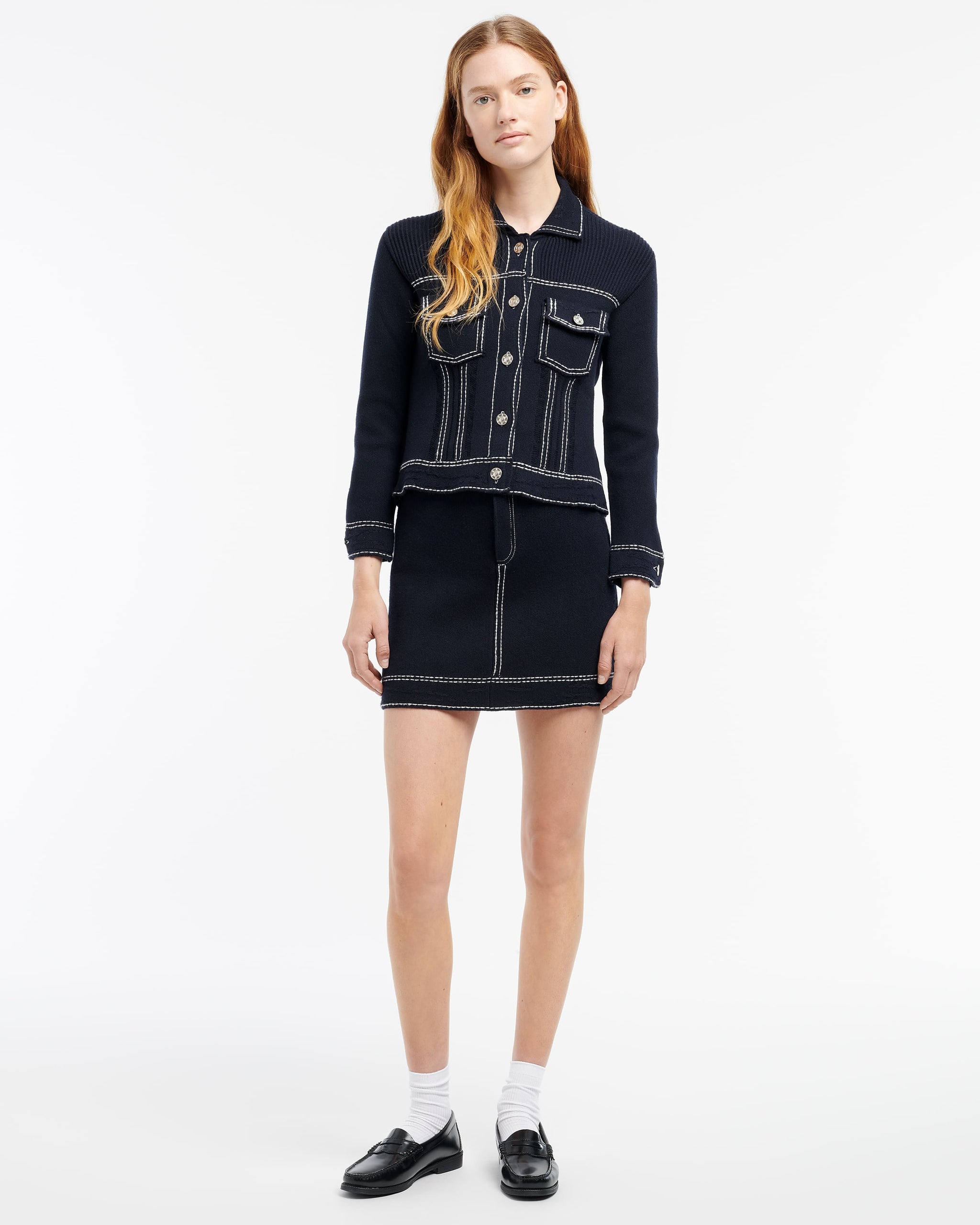 Denim fitted cashmere and cotton jacket | Barrie - Barrie