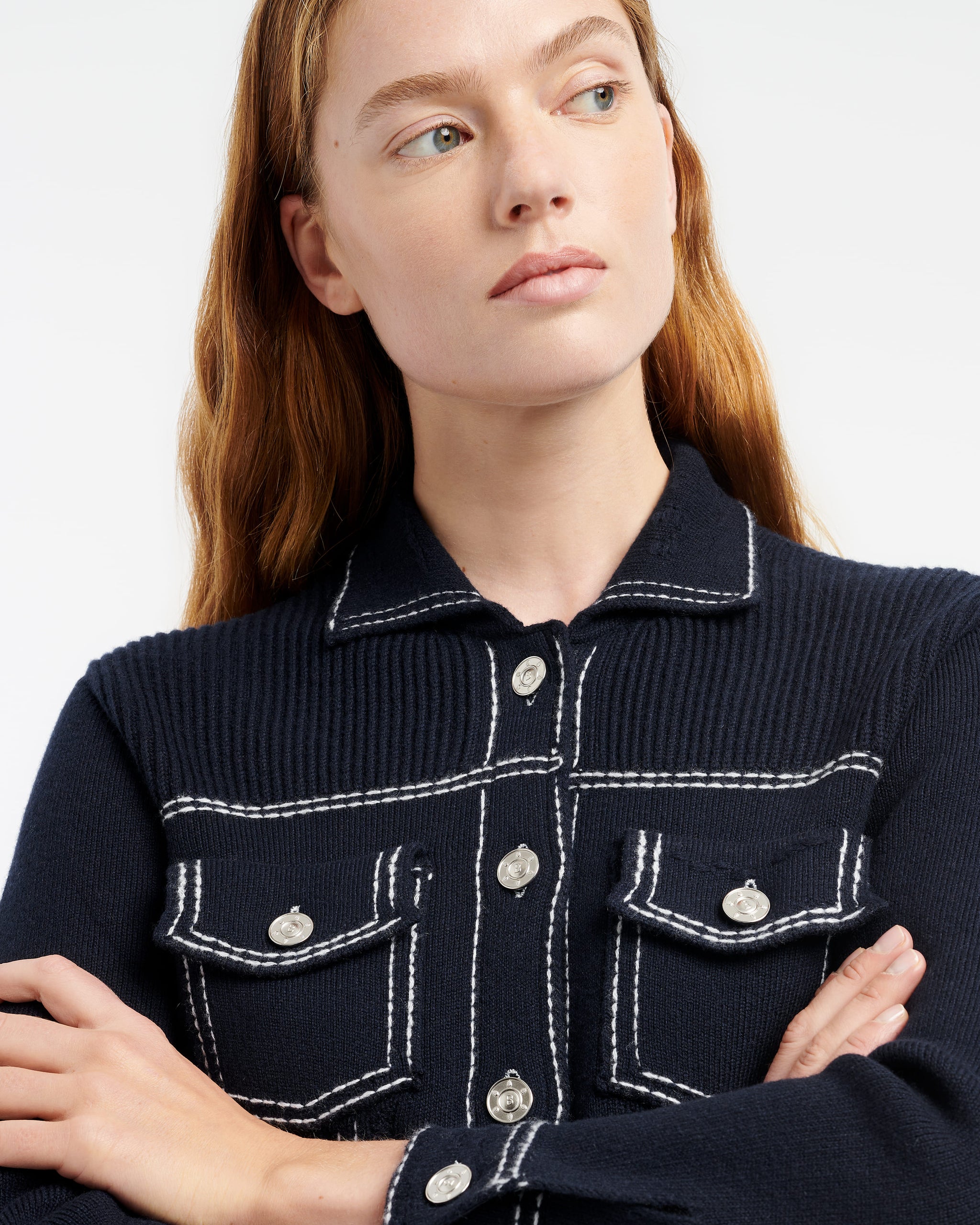 Denim fitted cashmere and cotton jacket | Barrie - Barrie