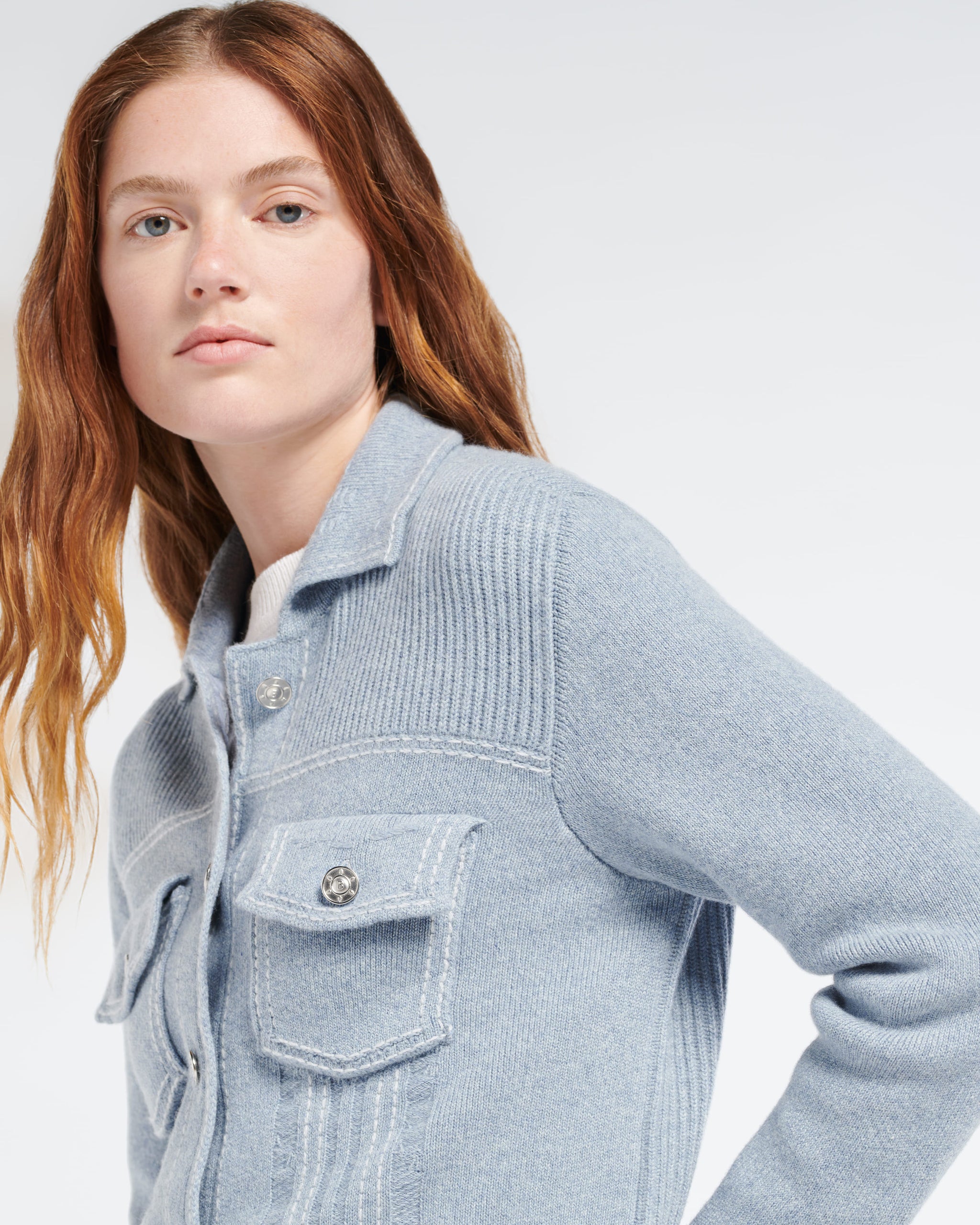 Denim fitted cashmere and cotton jacket | Barrie - Barrie