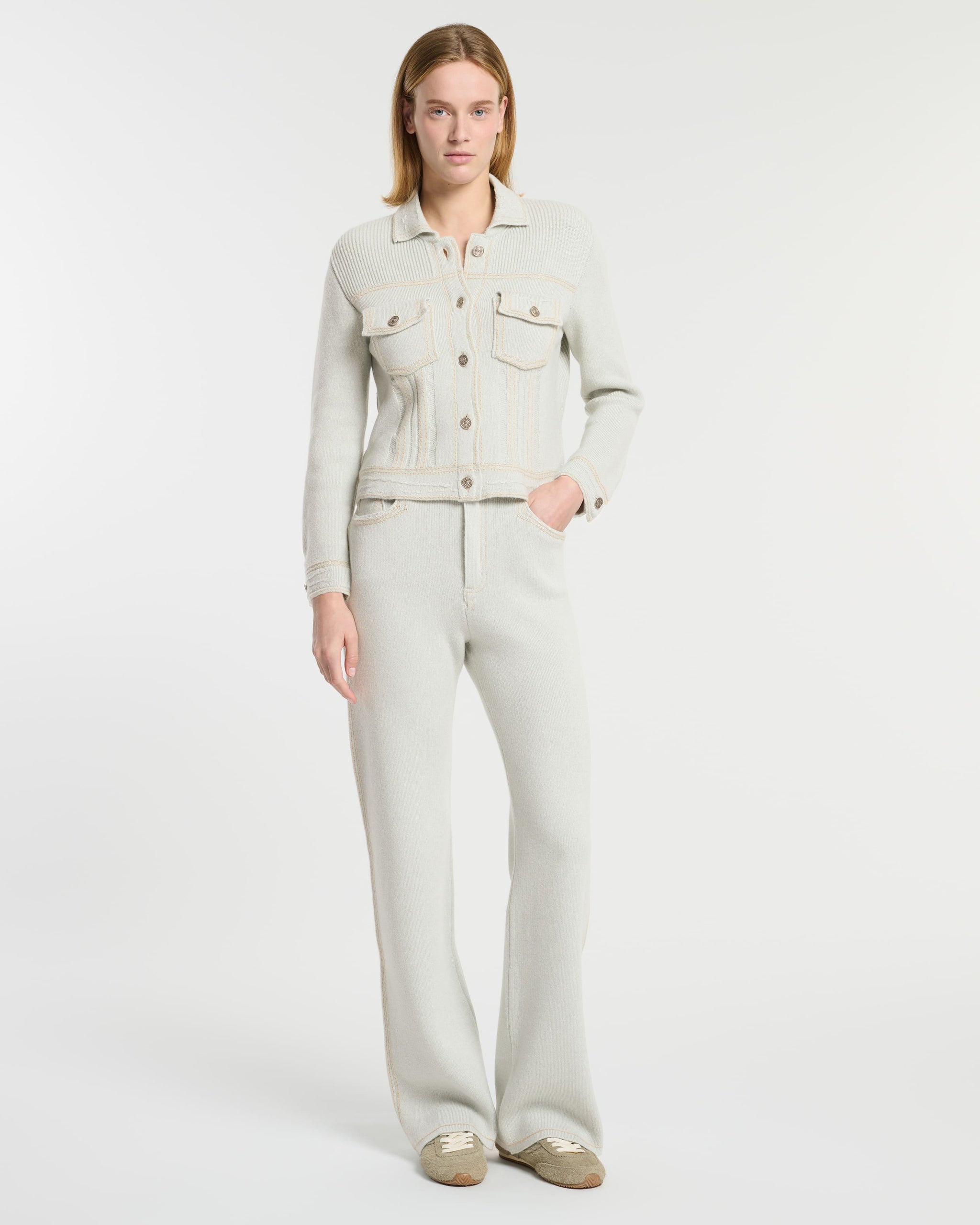 Denim fitted cashmere and cotton jacket | Barrie - Barrie