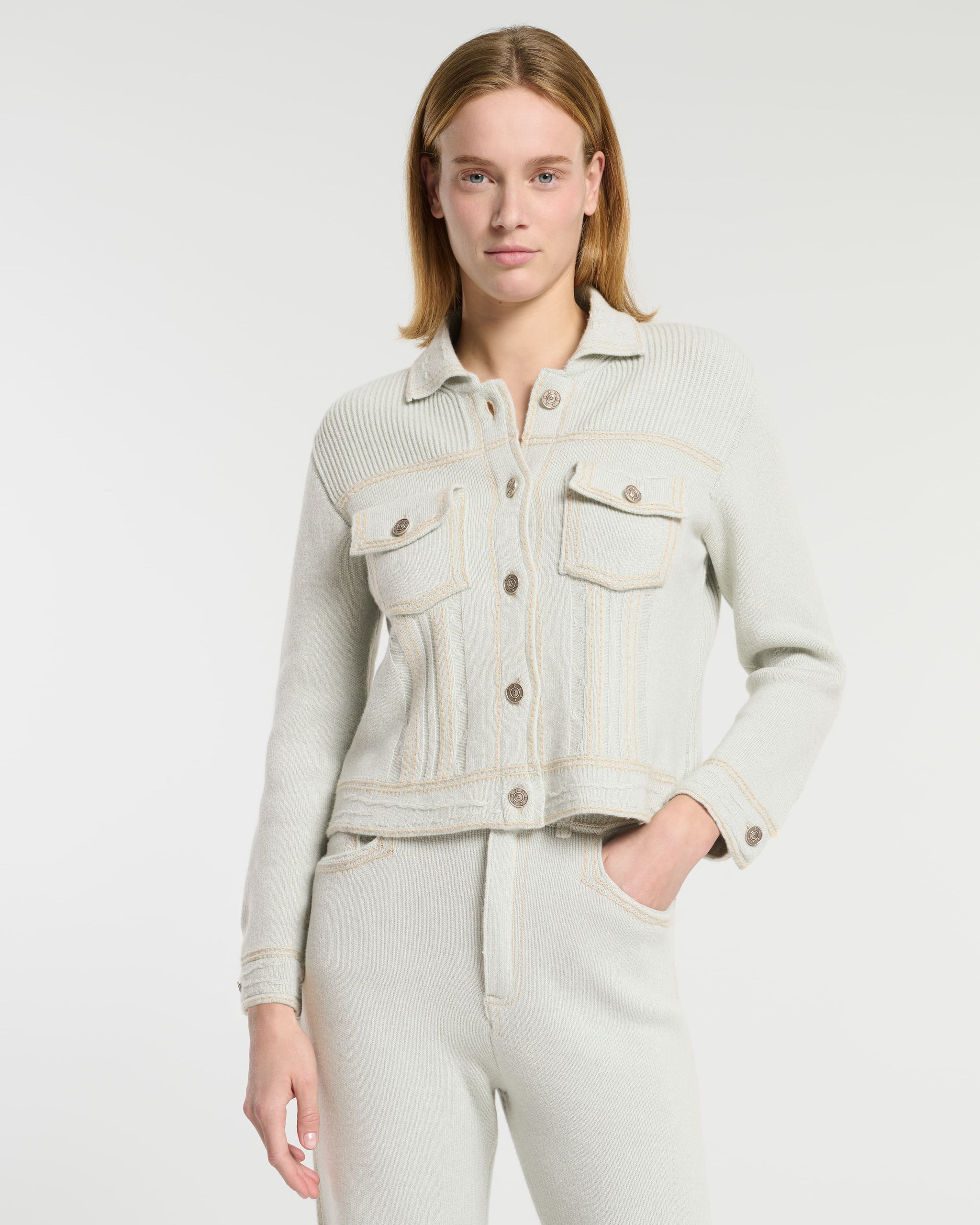Denim fitted cashmere and cotton jacket | Barrie - Barrie