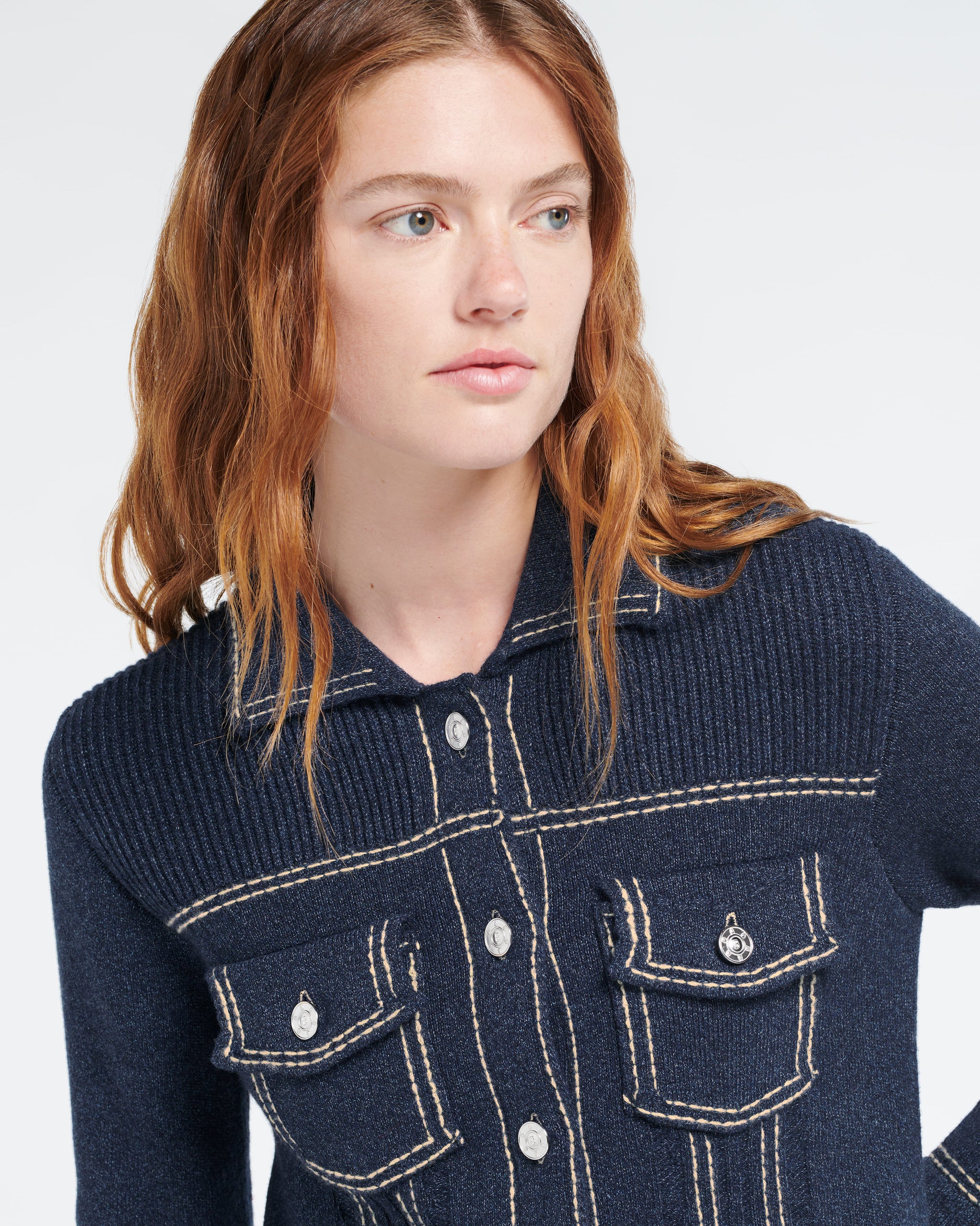 Denim fitted cashmere and cotton jacket | Barrie - Barrie