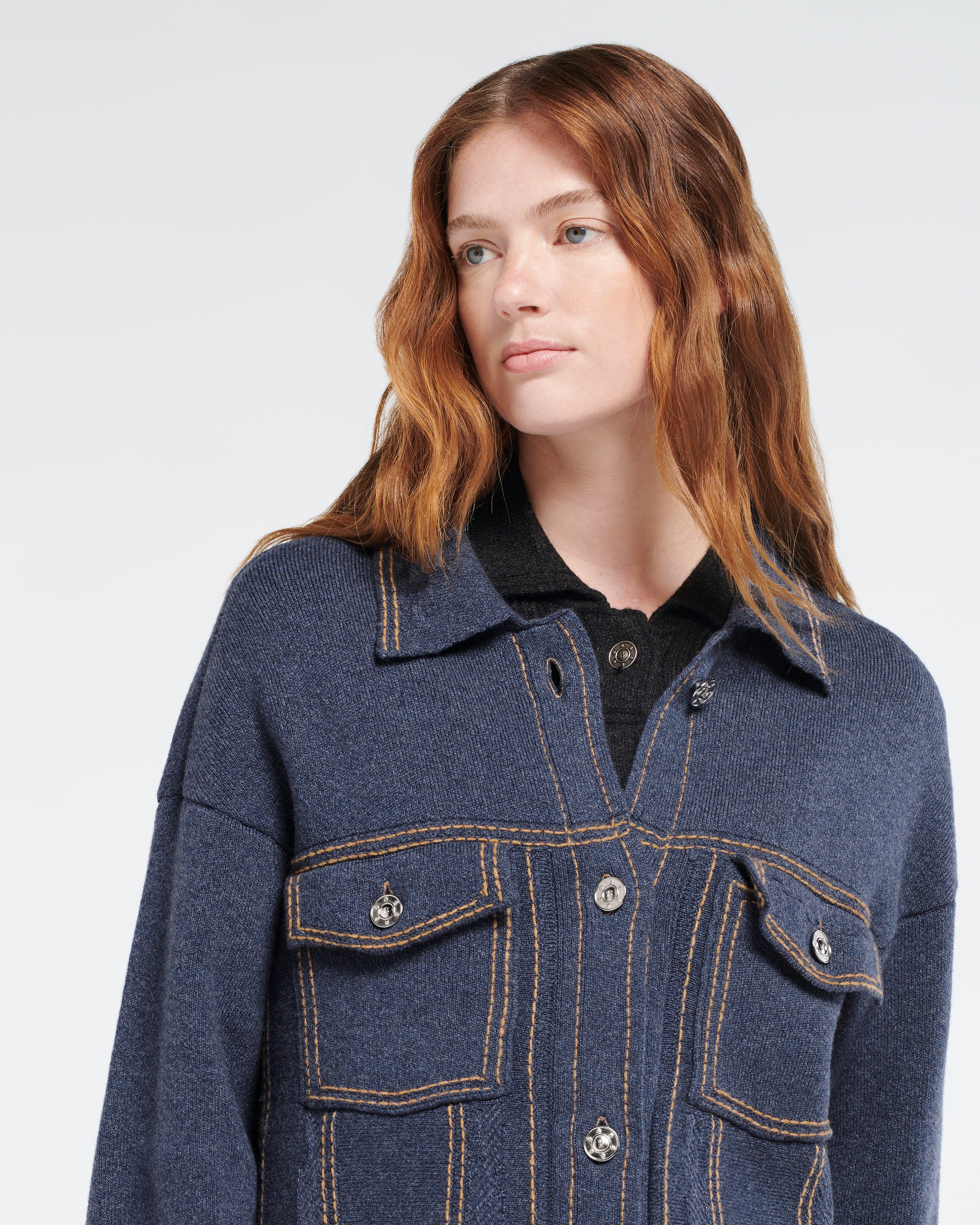 Denim oversized cashmere and cotton jacket | Barrie - Barrie