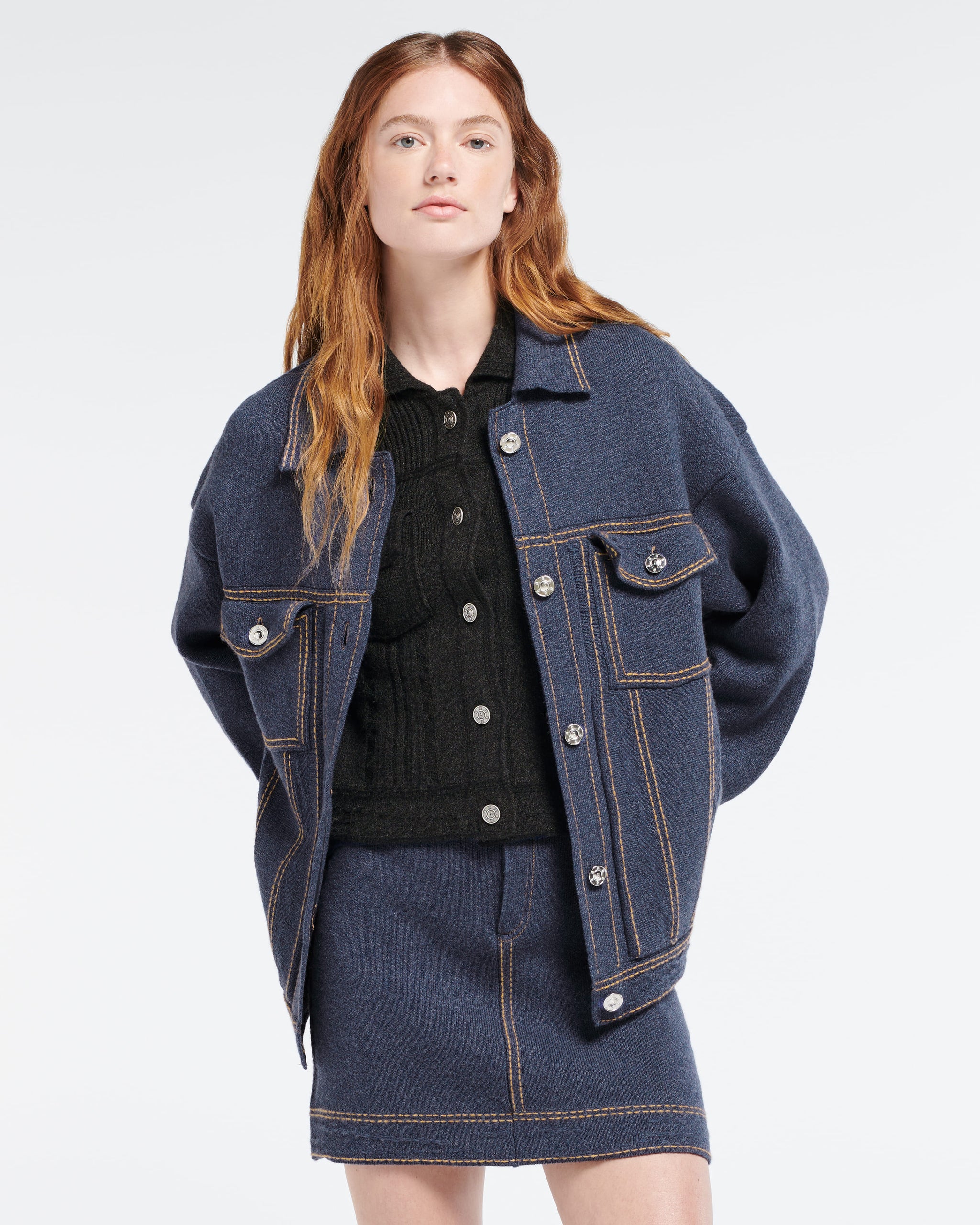 Denim oversized cashmere and cotton jacket | Barrie - Barrie