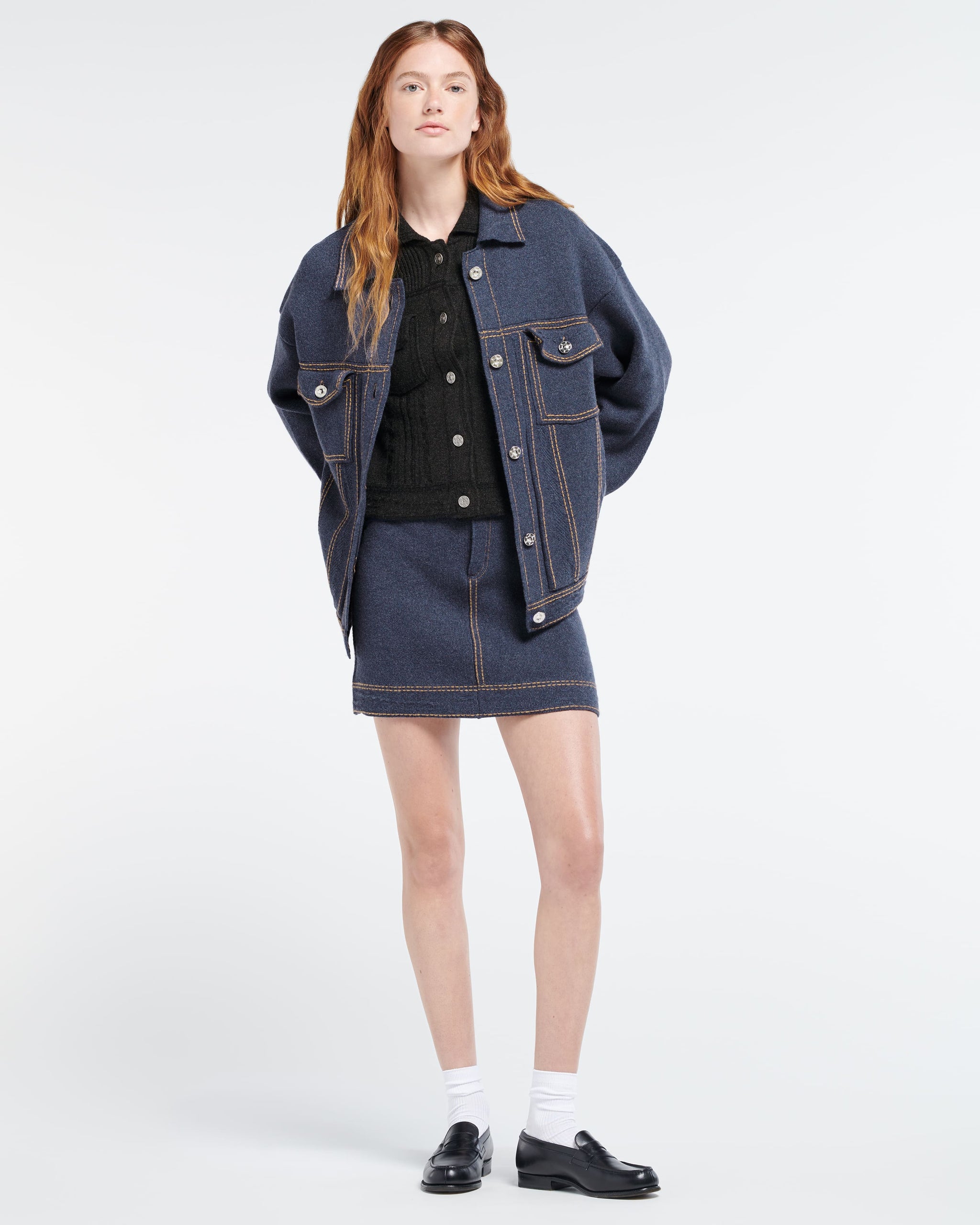 Denim oversized cashmere and cotton jacket | Barrie - Barrie
