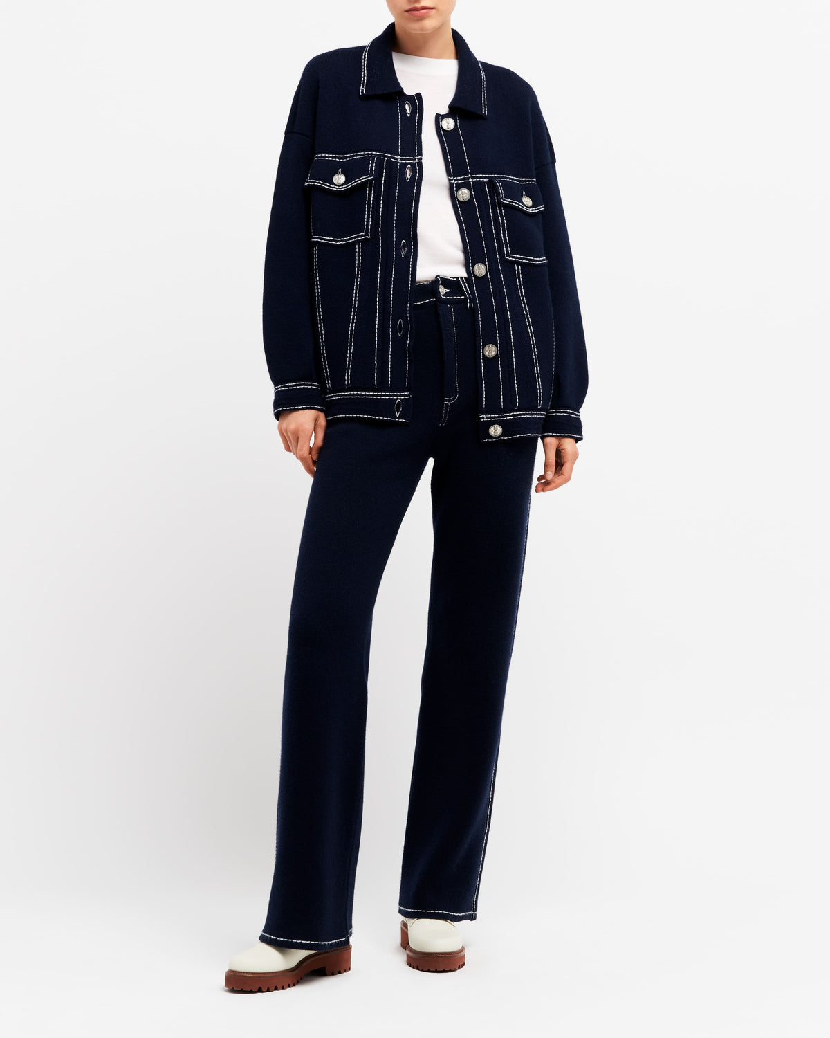 Denim oversized cashmere and cotton jacket – Barrie.com