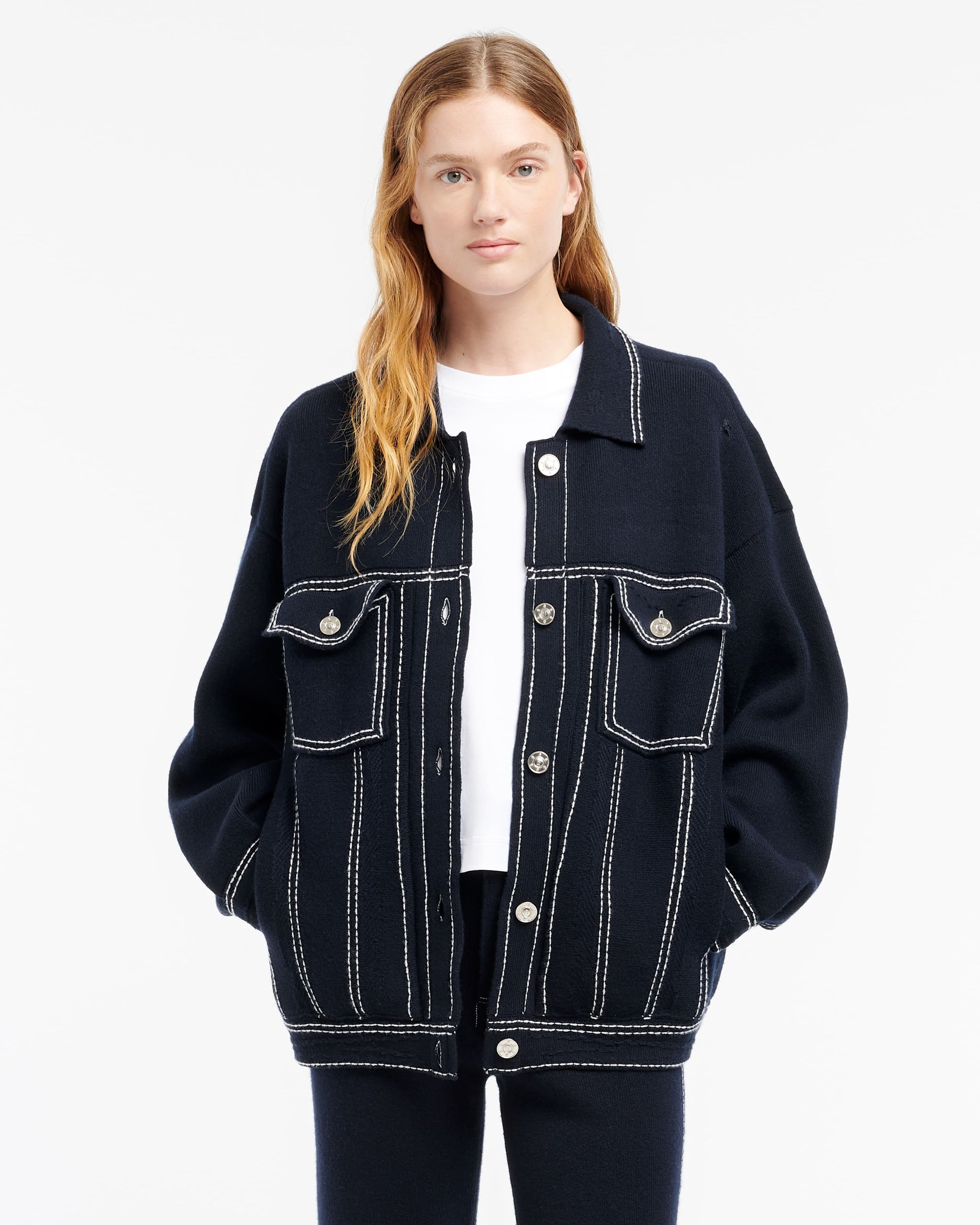 Denim oversized cashmere and cotton jacket | Barrie - Barrie