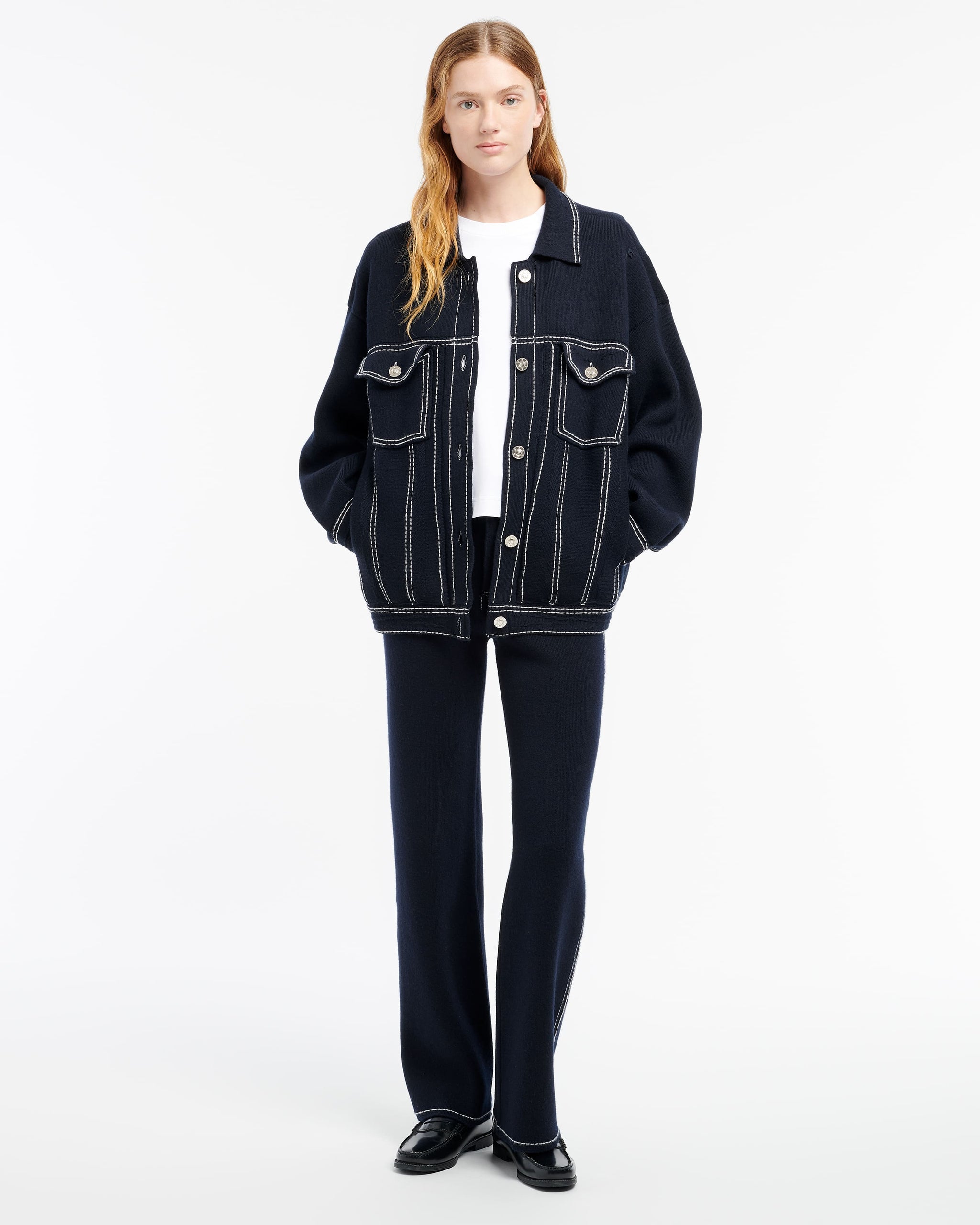 Denim oversized cashmere and cotton jacket | Barrie - Barrie