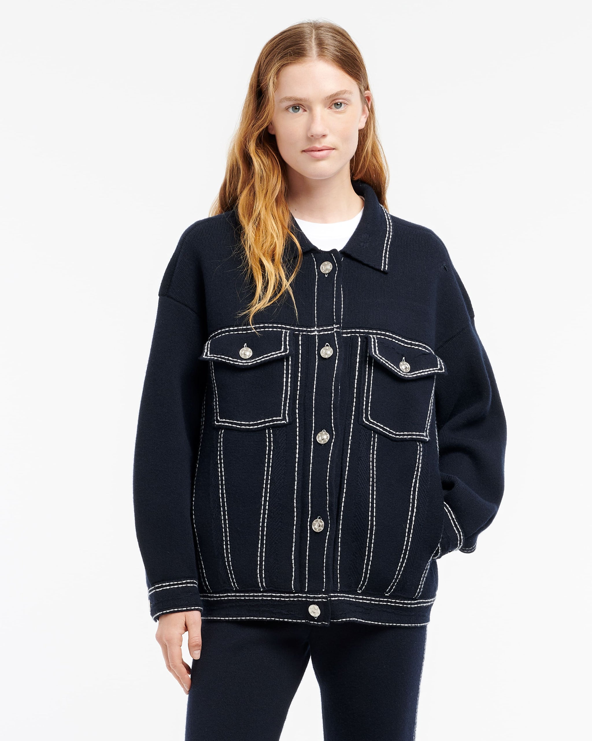 Denim oversized cashmere and cotton jacket | Barrie - Barrie