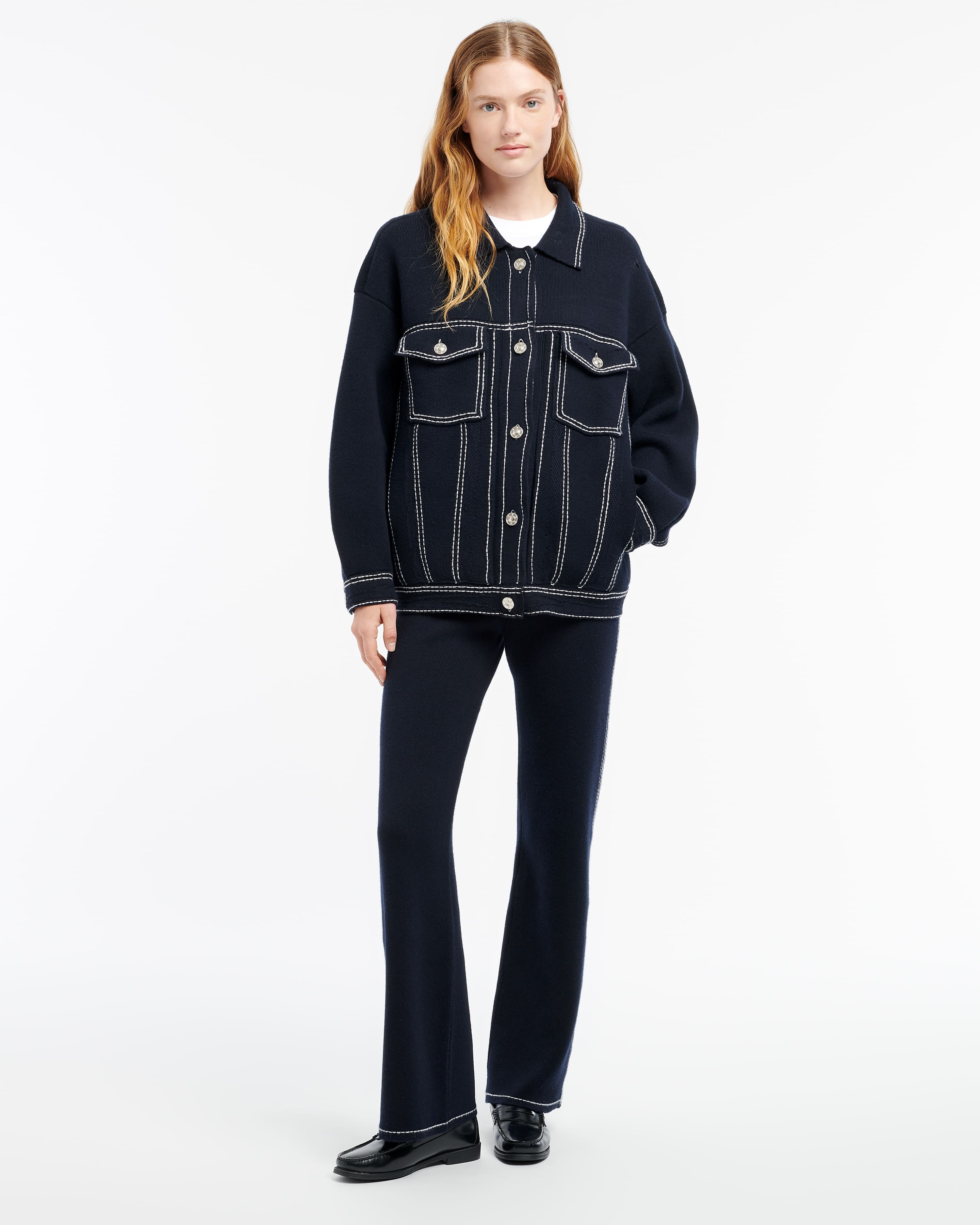 Denim oversized cashmere and cotton jacket – Barrie