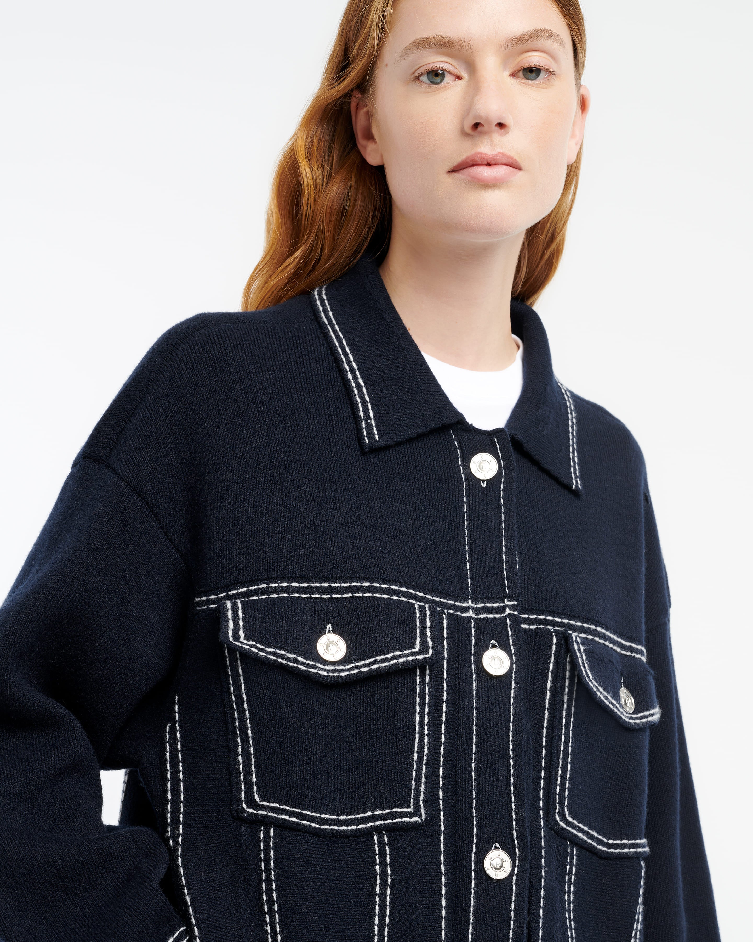 Denim oversized cashmere and cotton jacket – Barrie