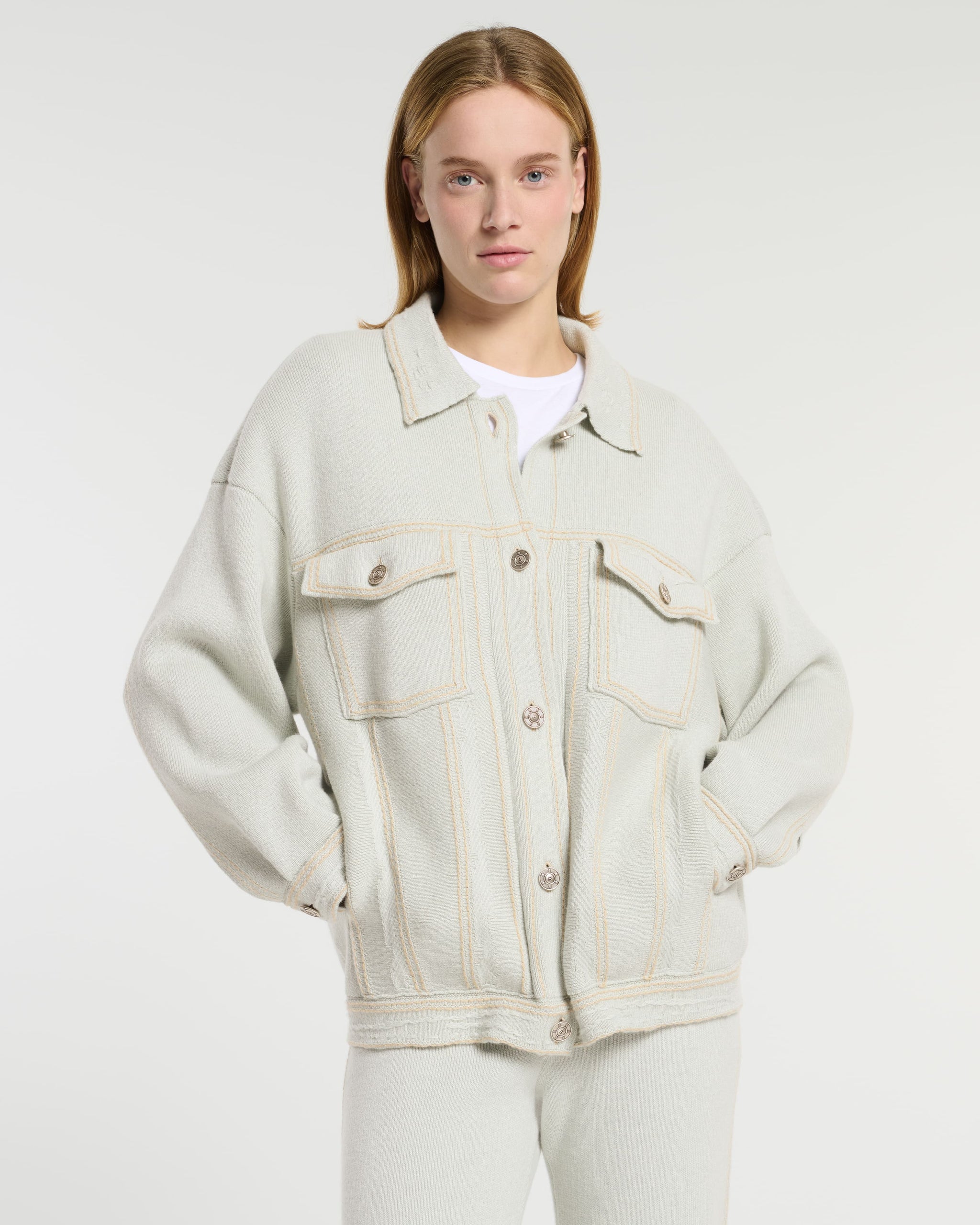 Denim oversized cashmere and cotton jacket | Barrie - Barrie