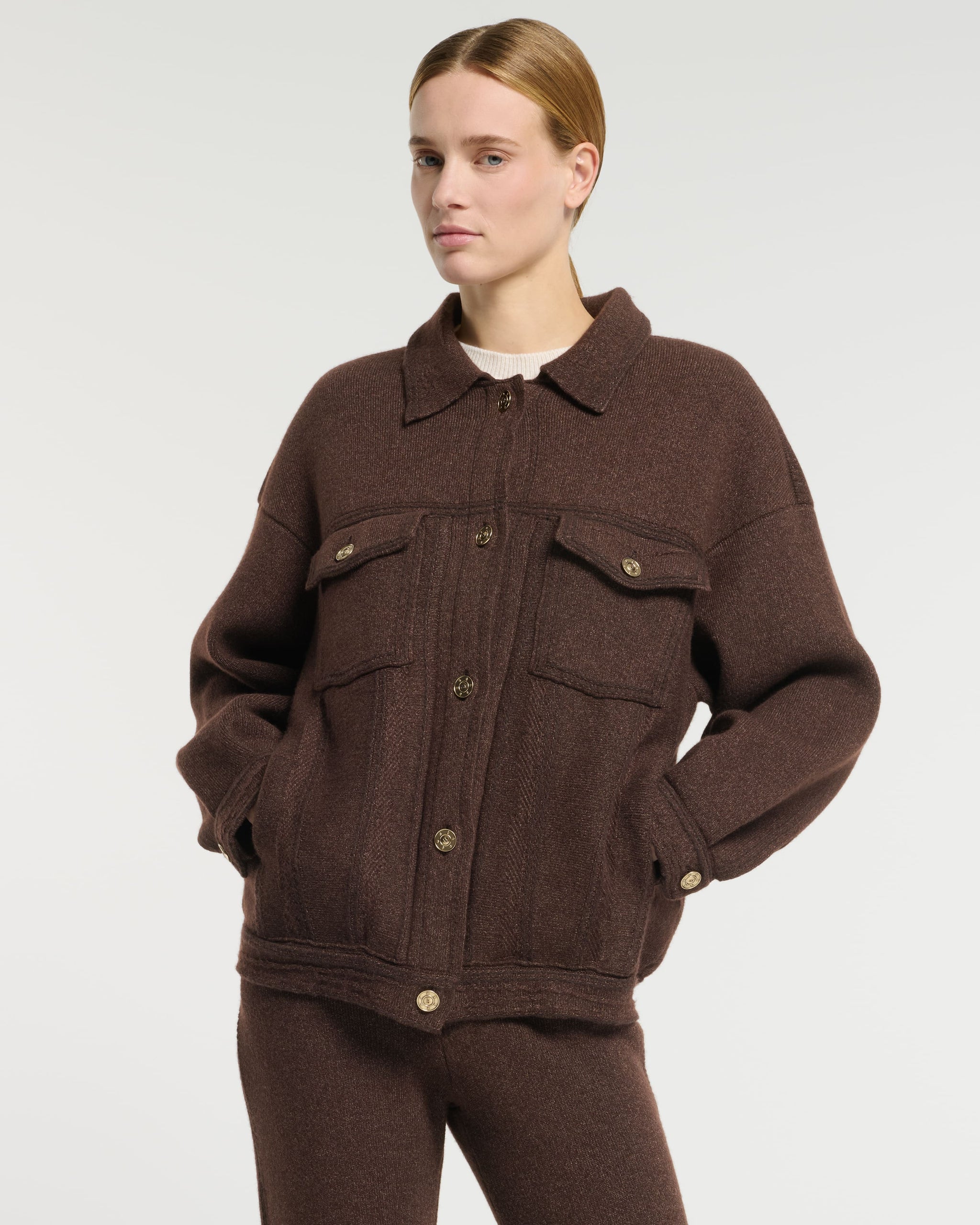 Denim oversized cashmere and cotton jacket | Barrie - Barrie