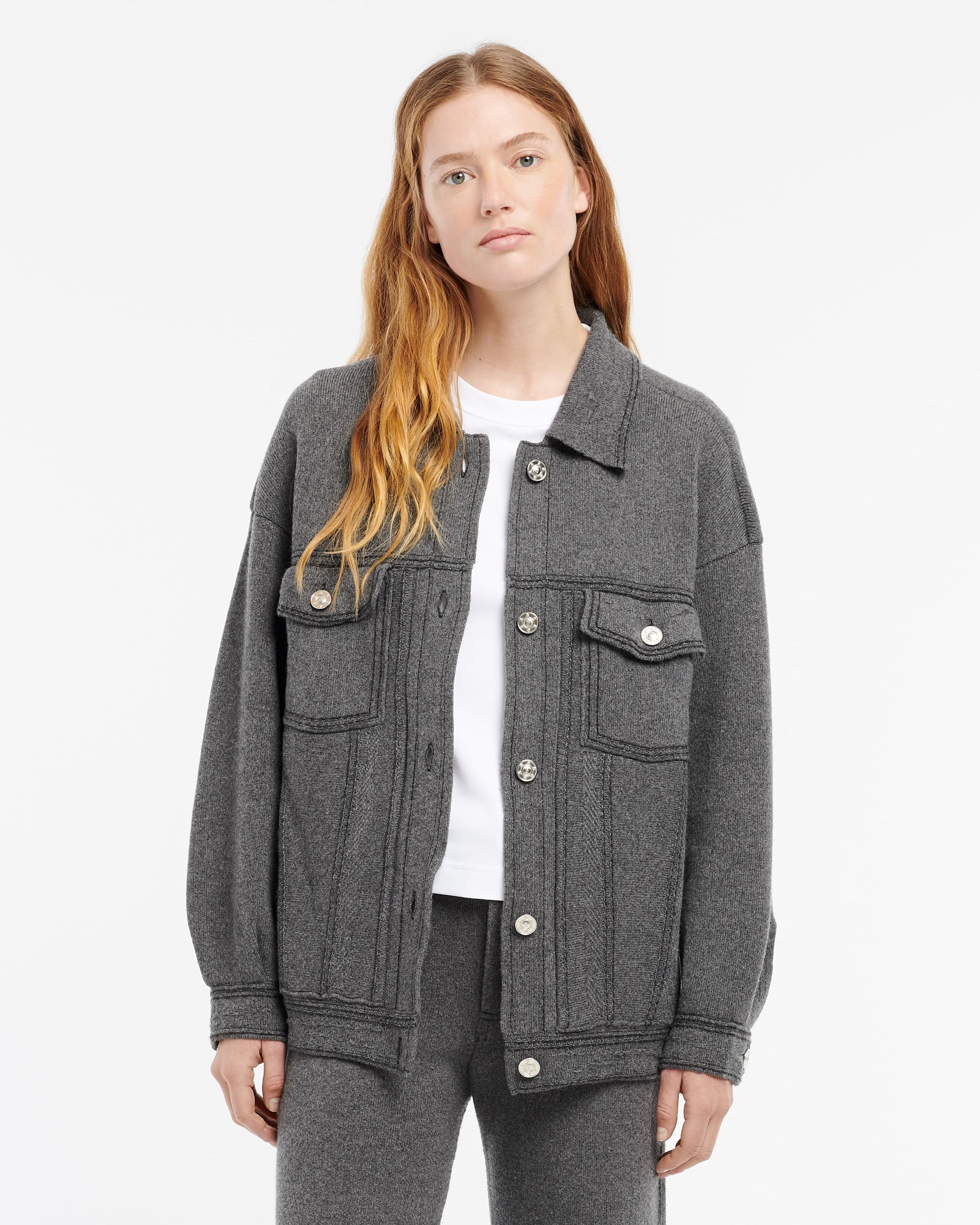 Denim oversized cashmere and cotton jacket | Barrie - Barrie