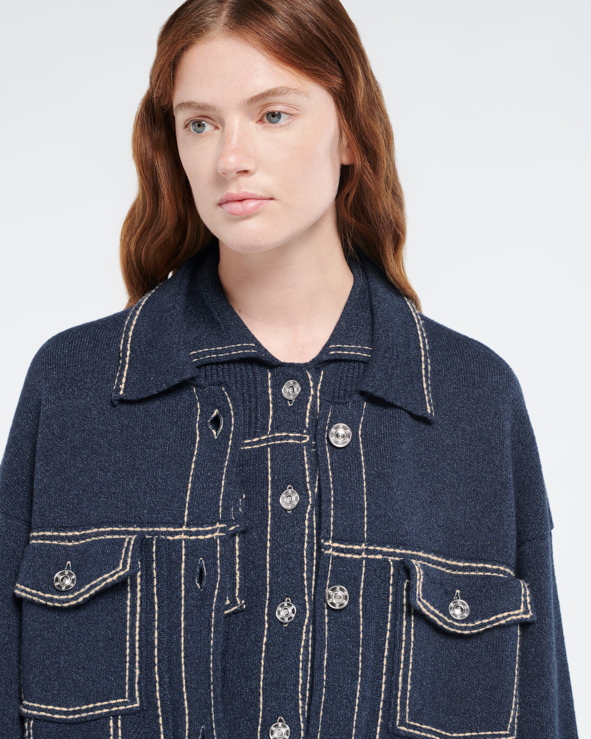 Denim oversized cashmere and cotton jacket | Barrie - Barrie
