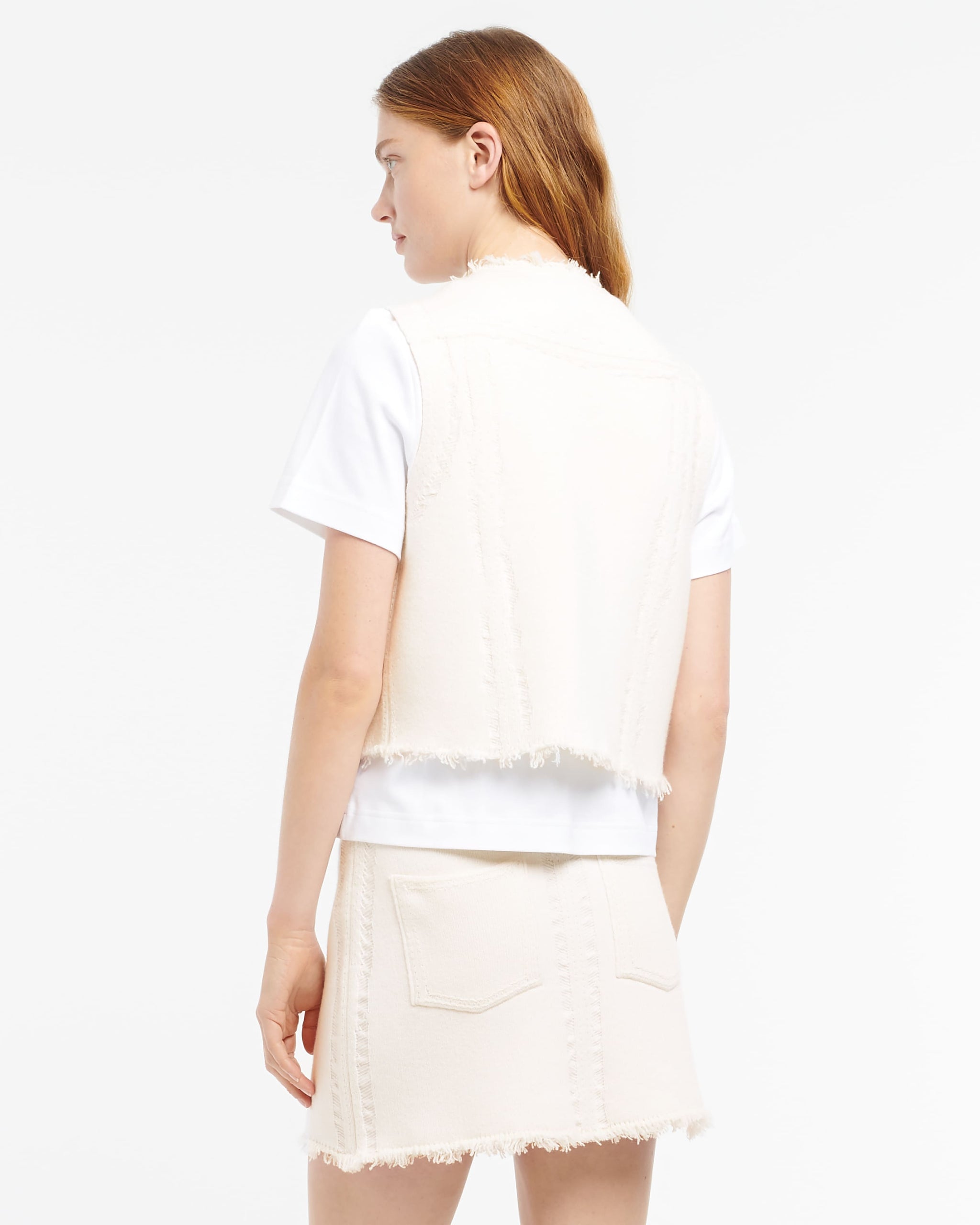 Denim fringed cashmere and cotton sleeveless jacket | Barrie - Barrie