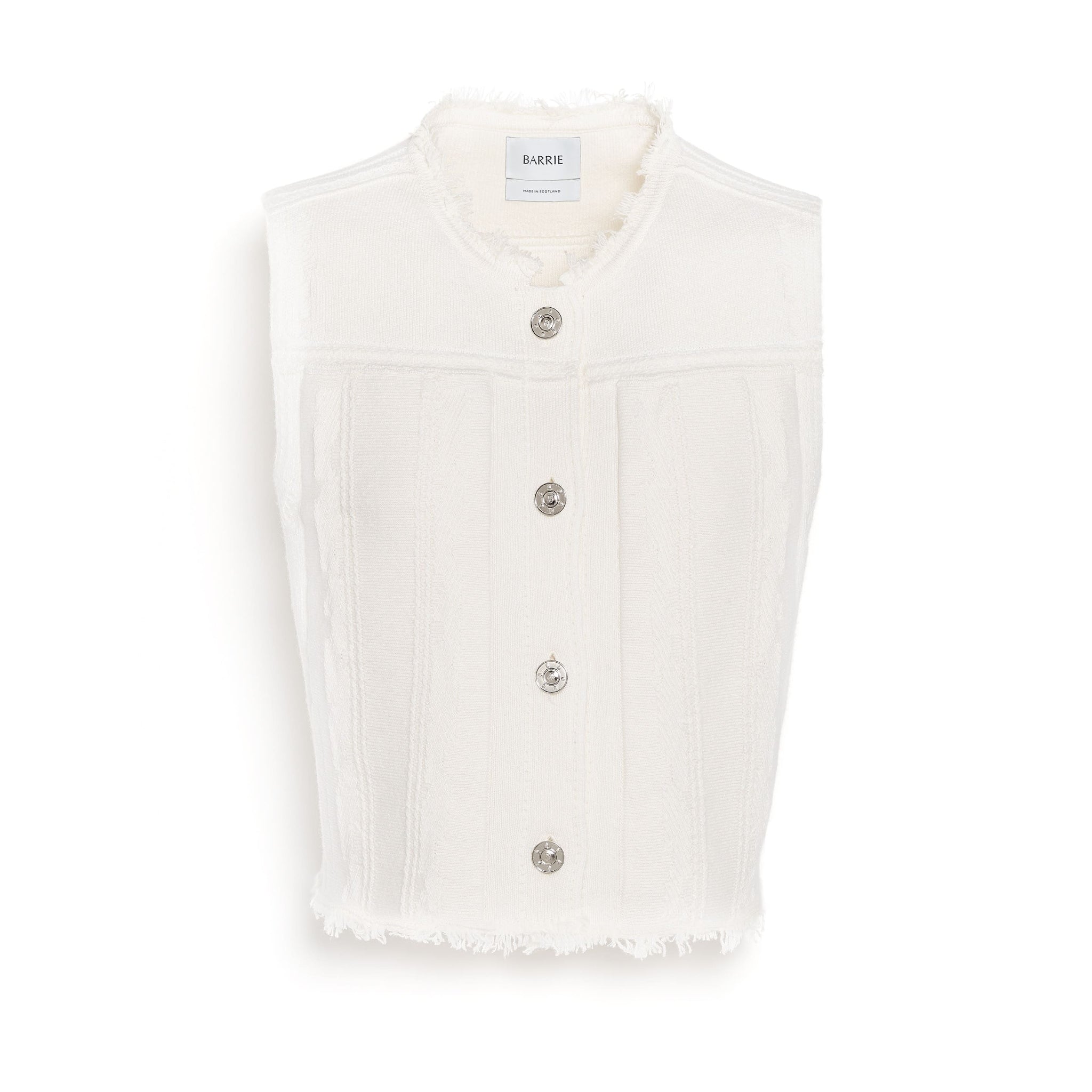 Denim fringed cashmere and cotton sleeveless jacket | Barrie - Barrie