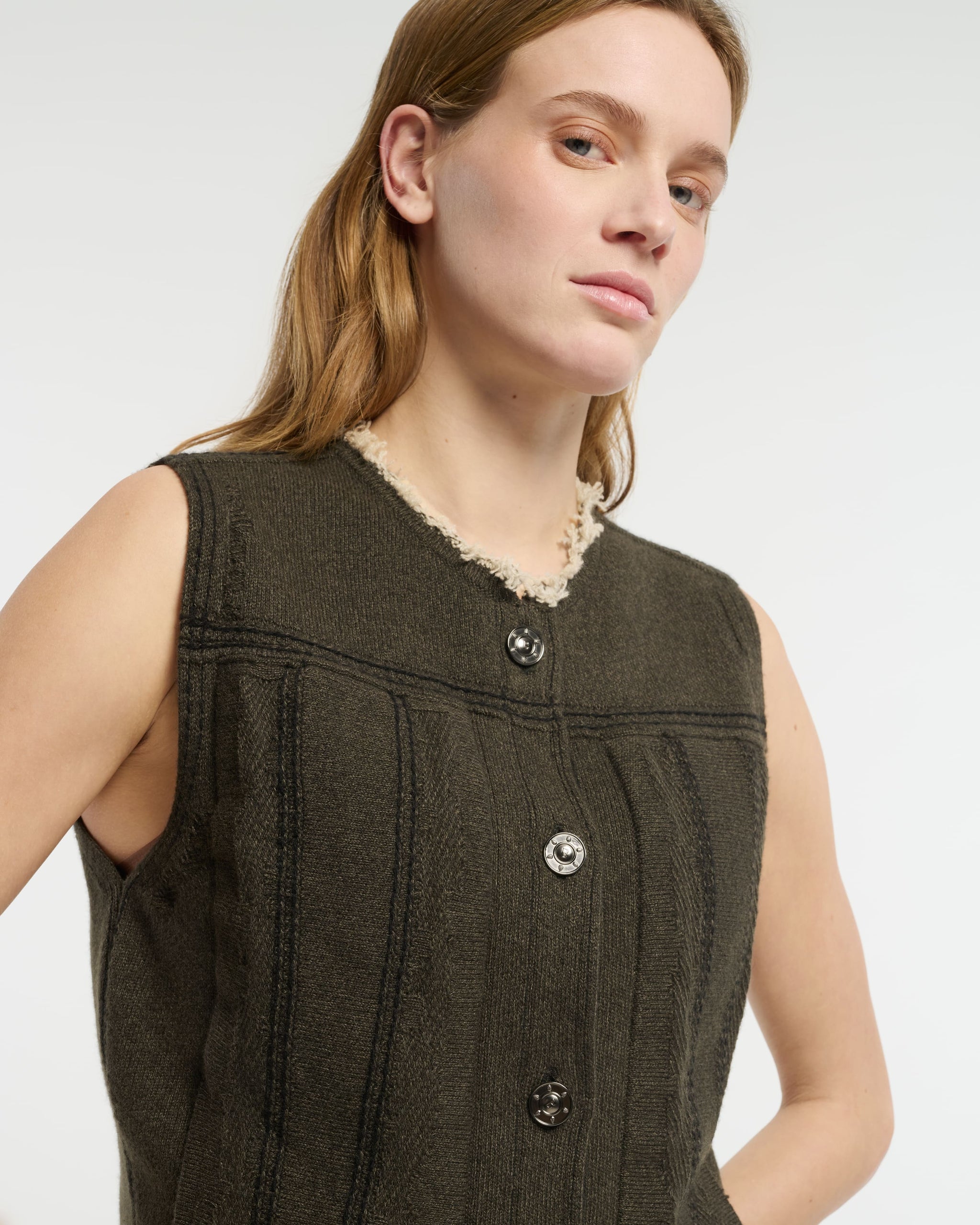 Veste Denim à franges sans manches en cachemire et coton | Barrie - Barrie