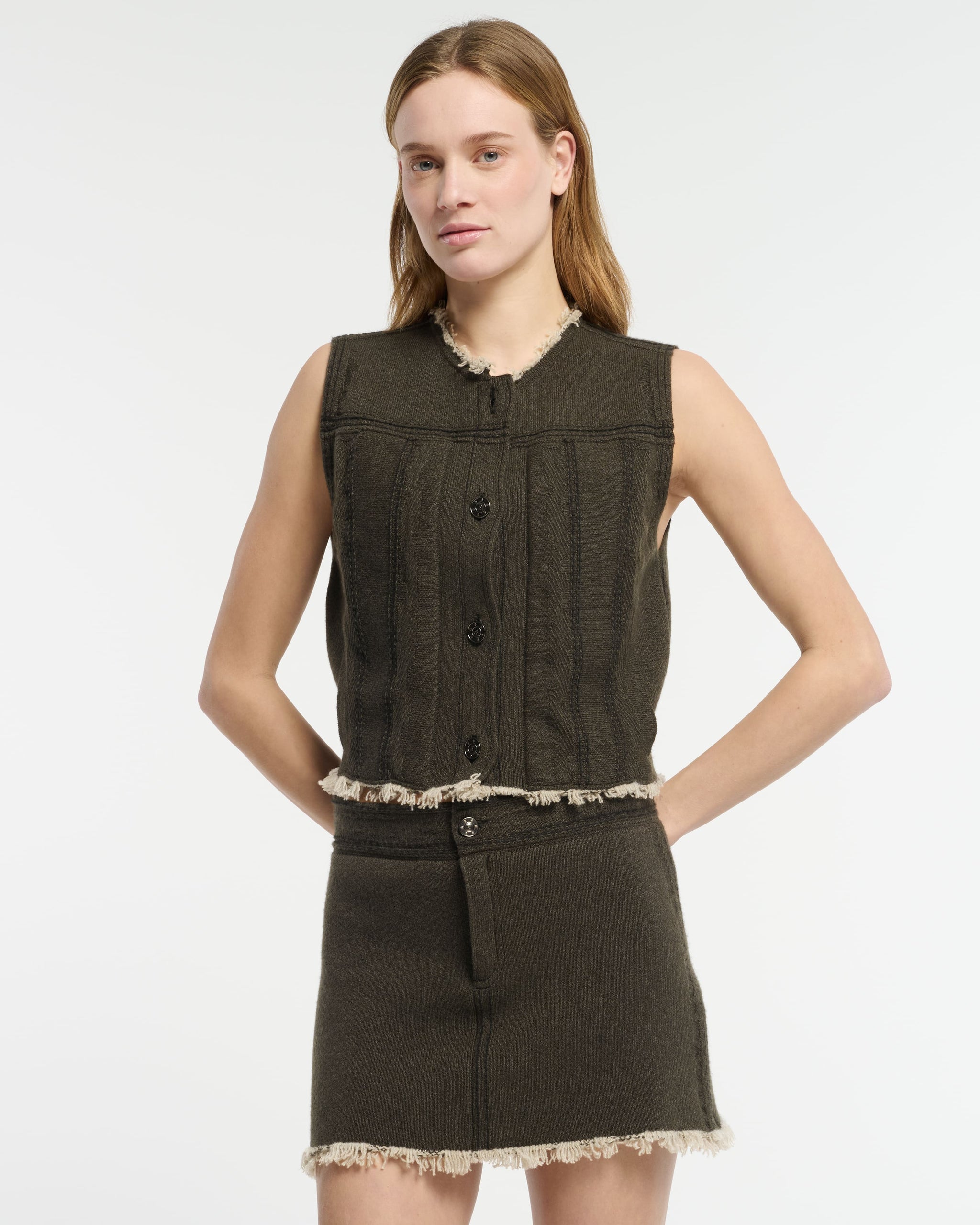 Veste Denim à franges sans manches en cachemire et coton | Barrie - Barrie