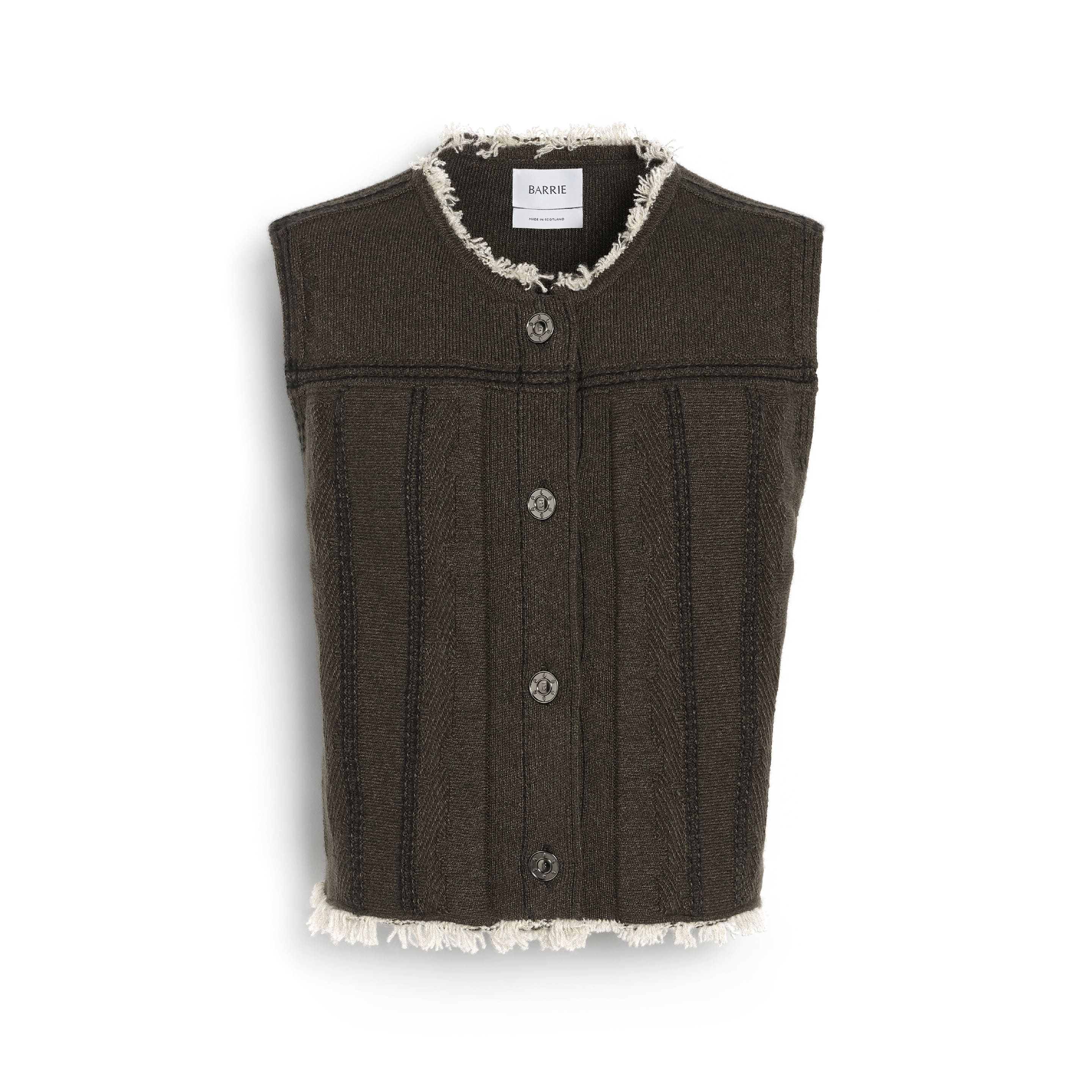 Denim fringed cashmere and cotton sleeveless jacket