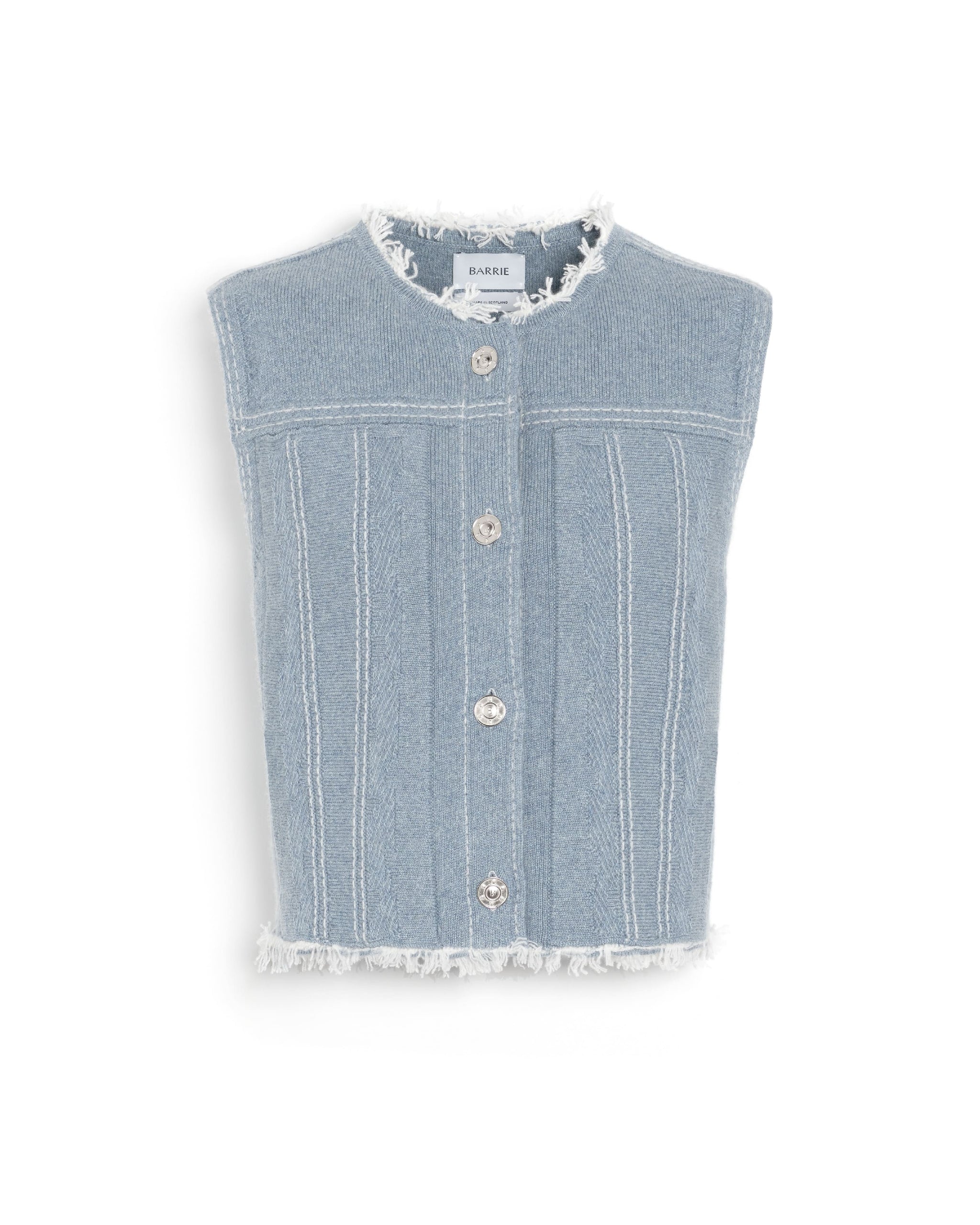 Denim fringed cashmere and cotton sleeveless jacket | Barrie - Barrie