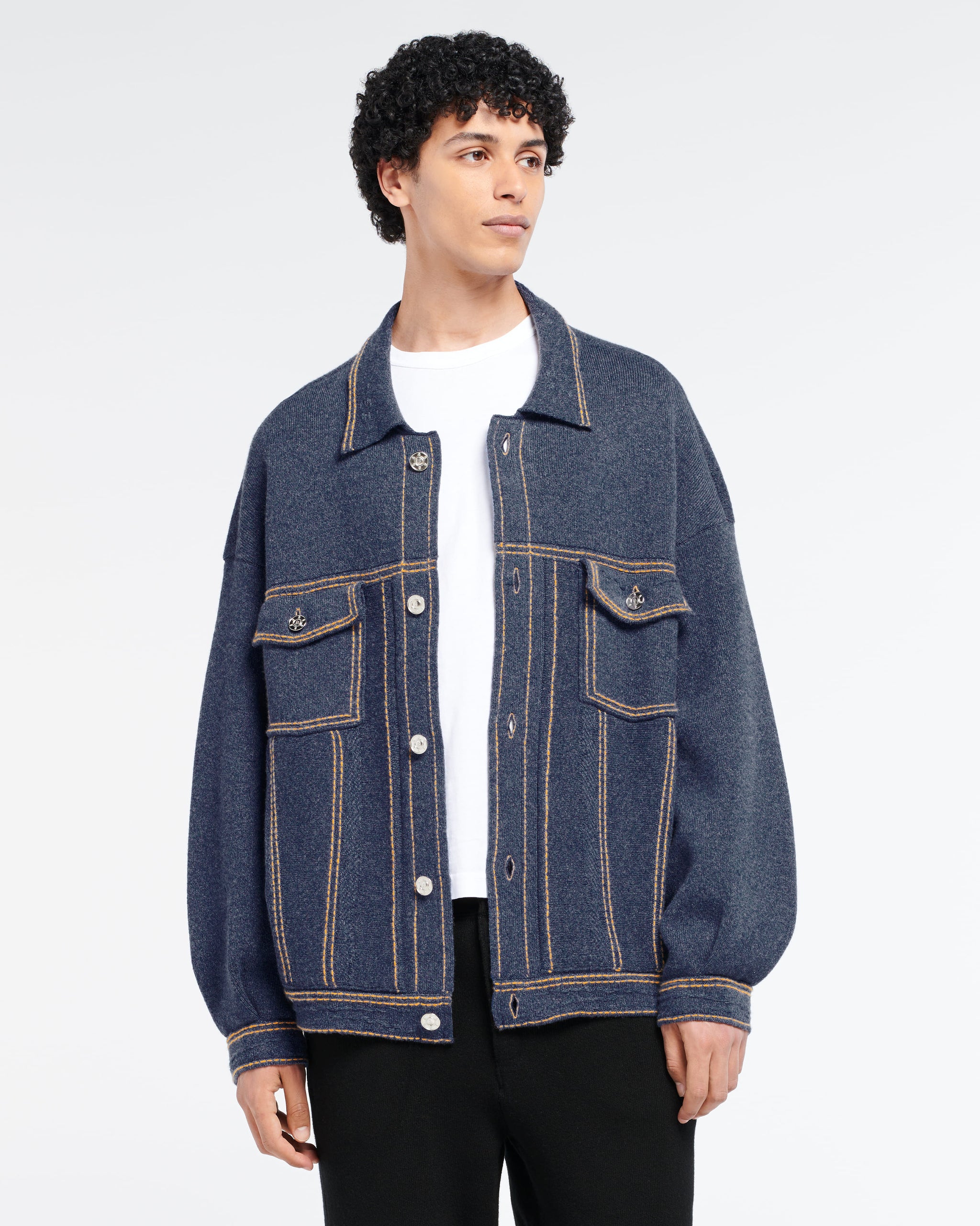 Denim oversized cashmere and cotton jacket | Barrie - Barrie