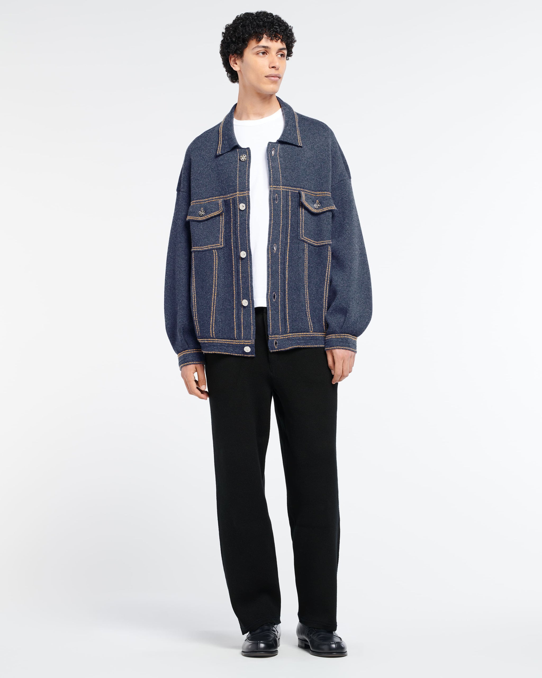 Denim oversized cashmere and cotton jacket | Barrie - Barrie