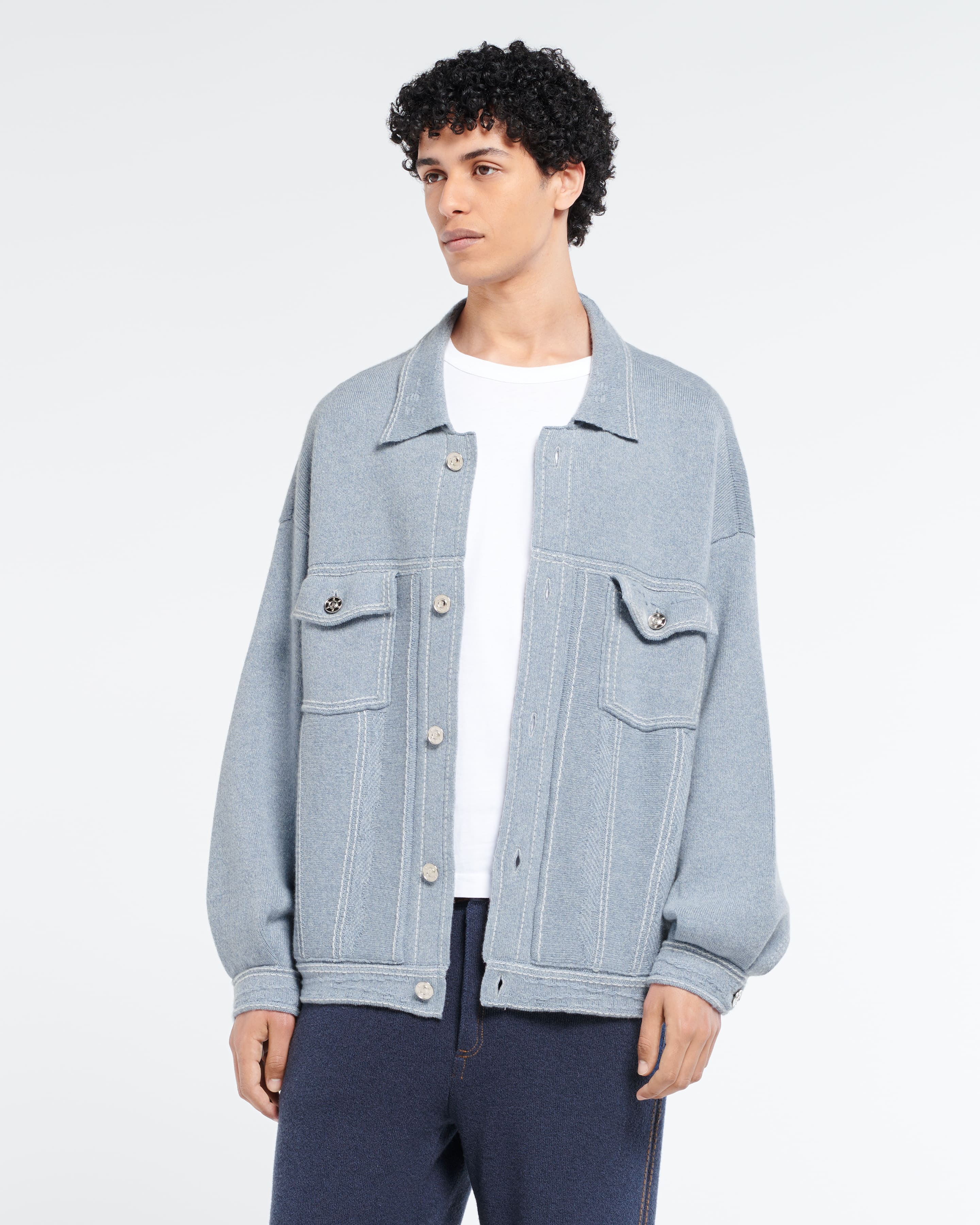 Denim oversized cashmere and cotton jacket – Barrie