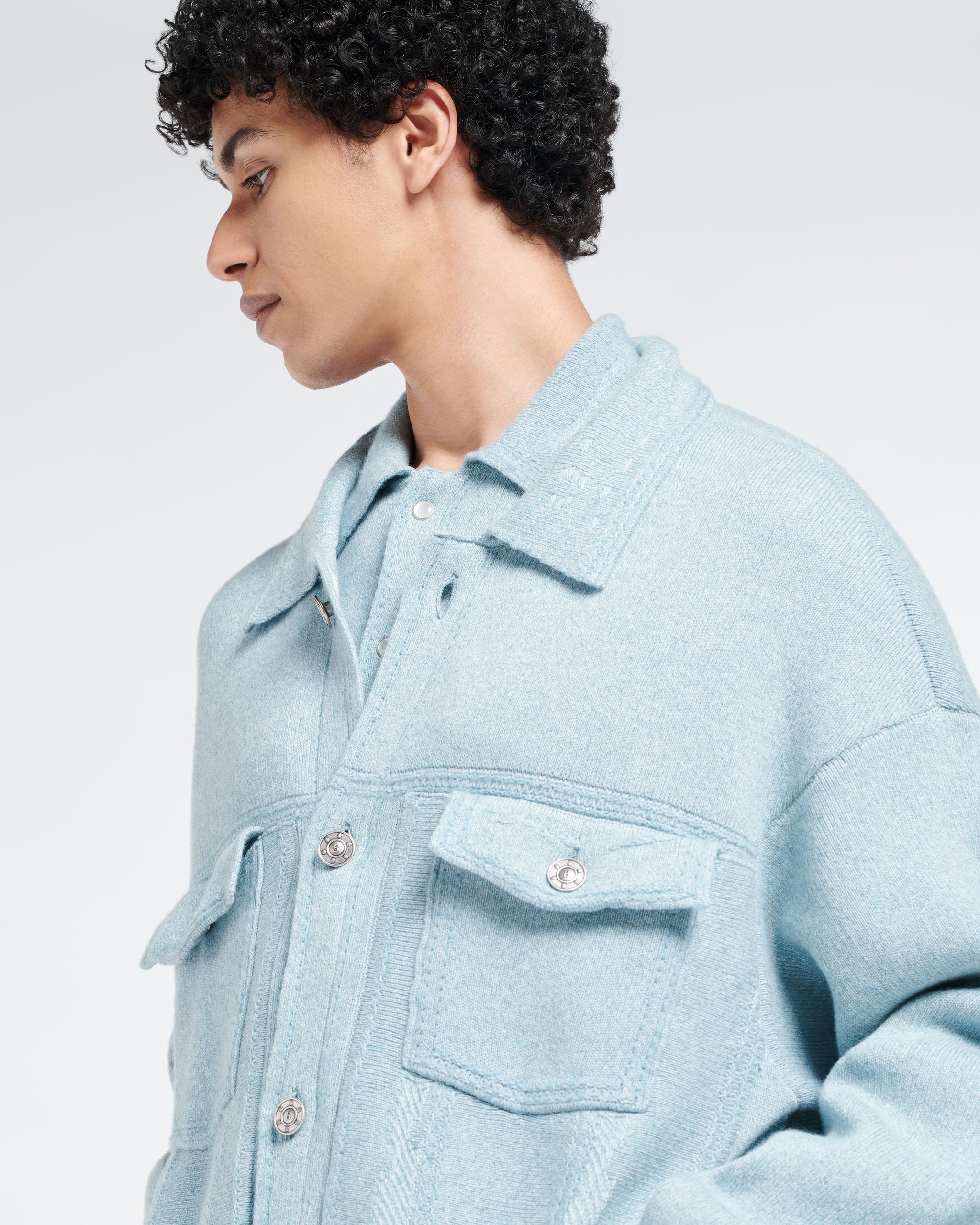 Denim oversized cashmere and cotton jacket | Barrie - Barrie