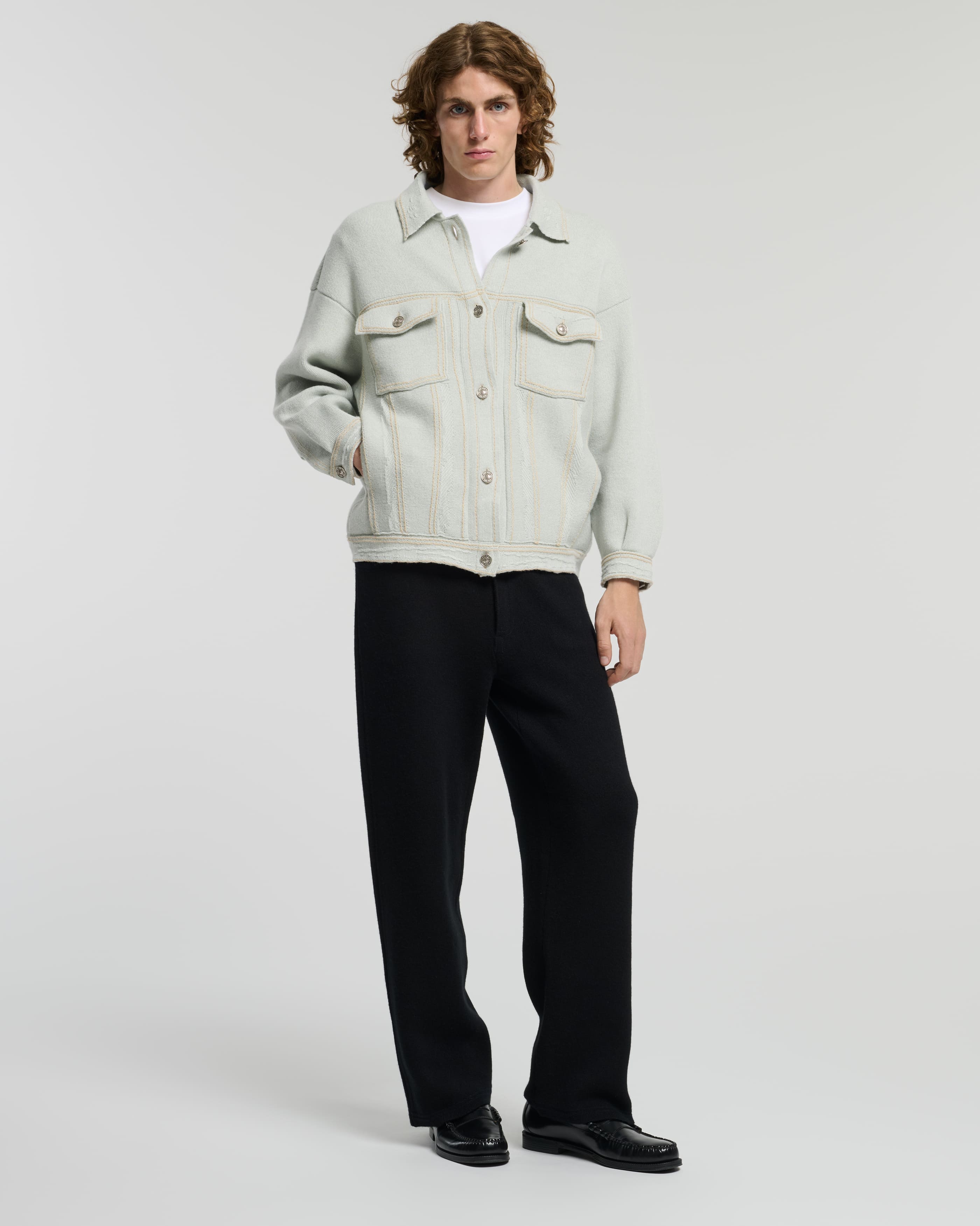 Denim oversized cashmere and cotton jacket – Barrie