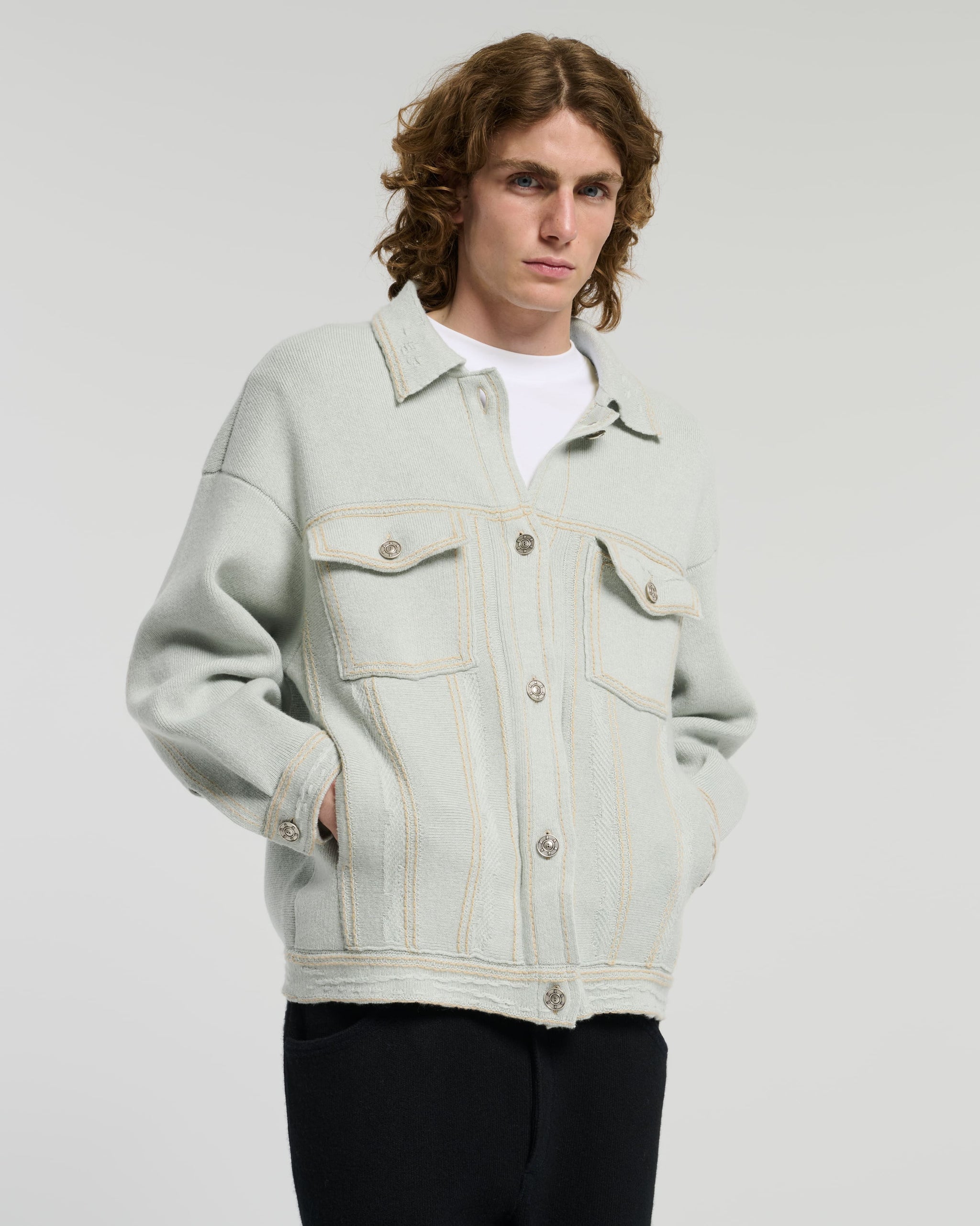 Denim oversized cashmere and cotton jacket | Barrie - Barrie