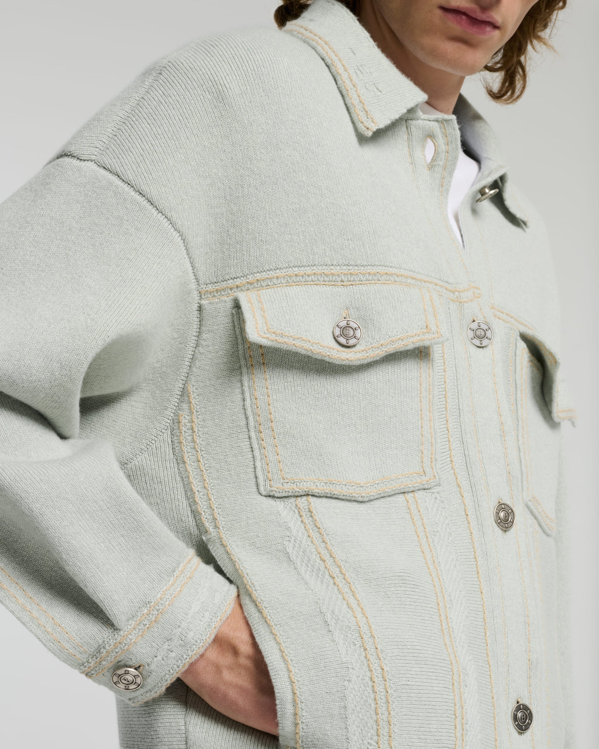 Denim oversized cashmere and cotton jacket | Barrie - Barrie