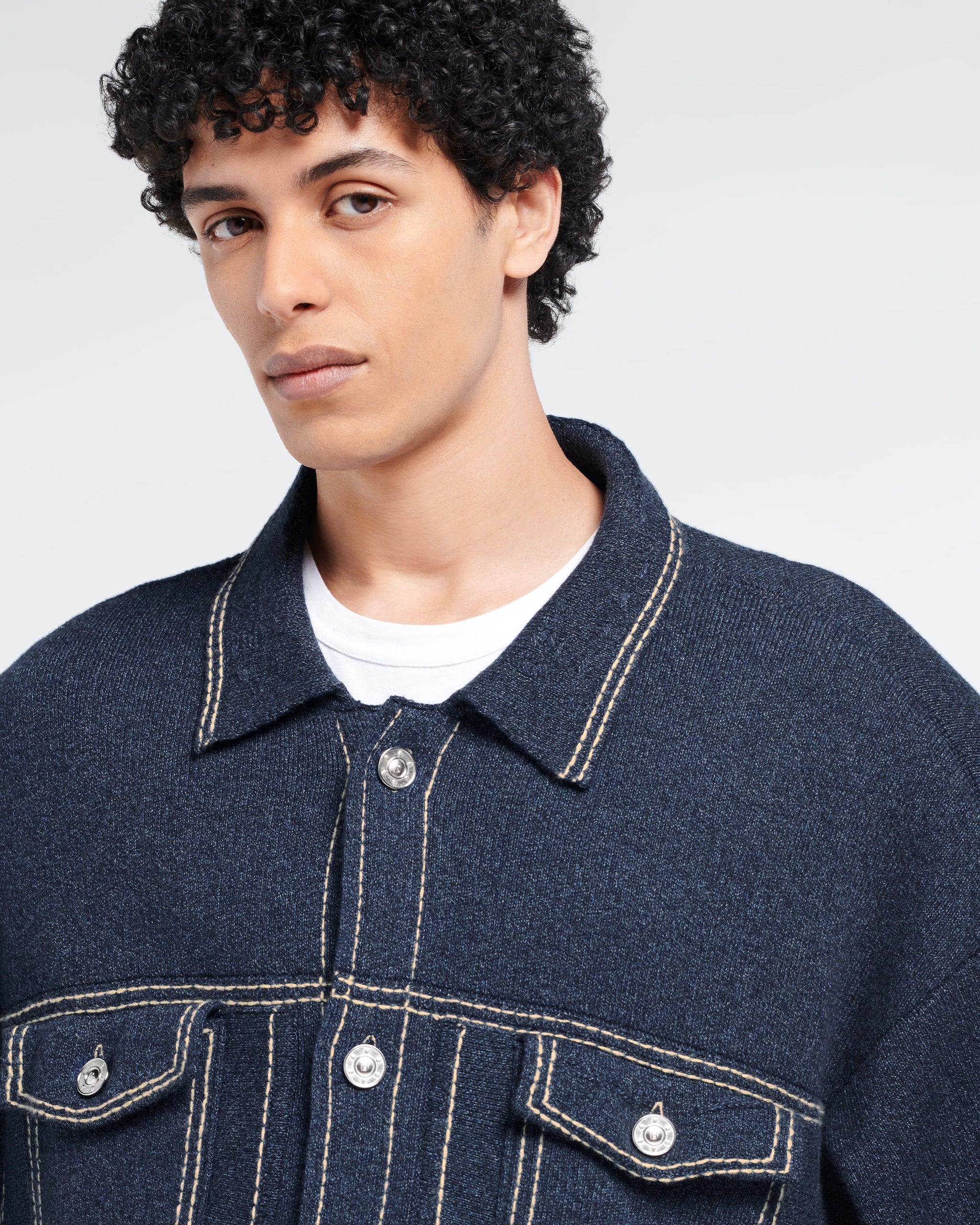 Denim oversized cashmere and cotton jacket | Barrie - Barrie