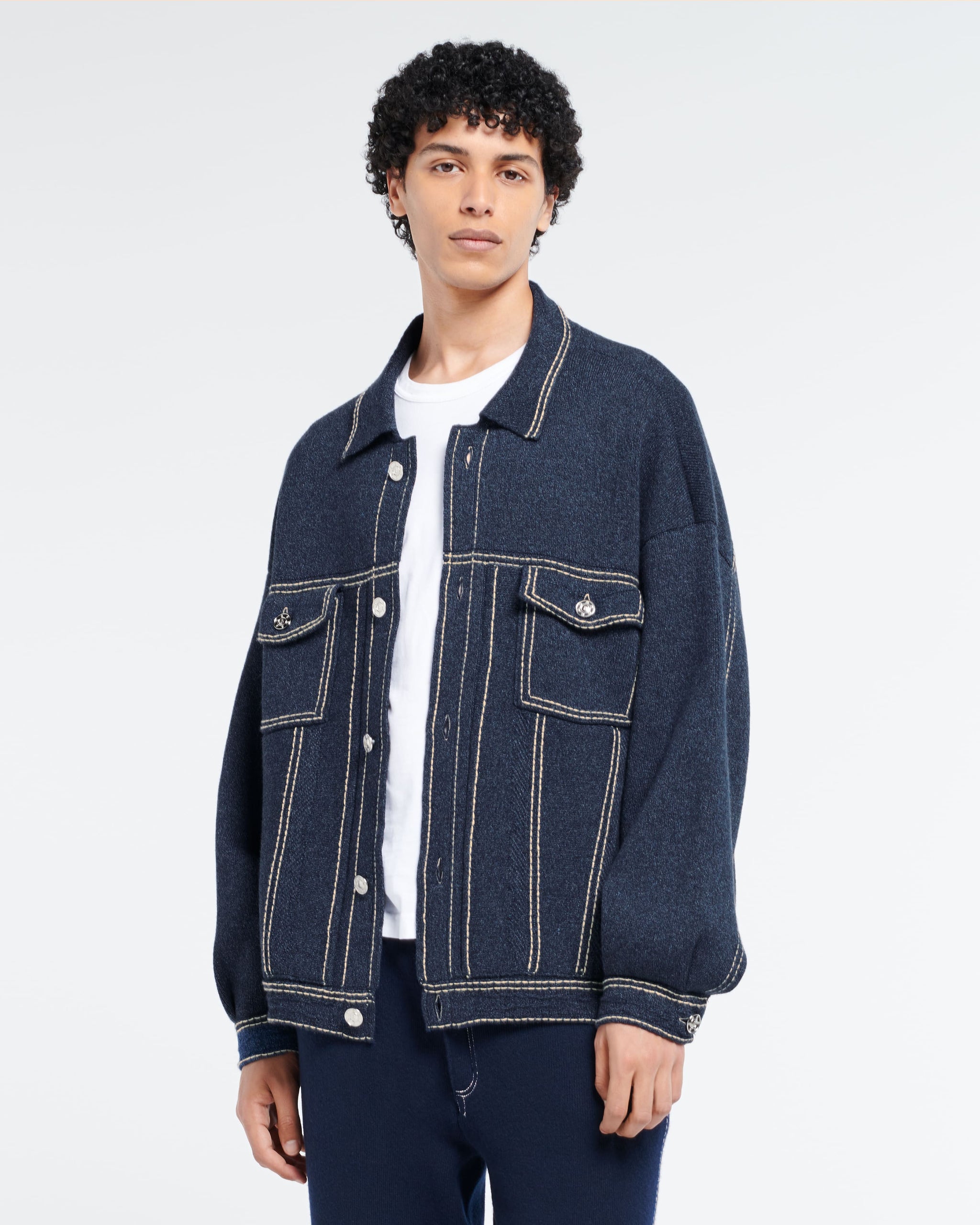 Denim oversized cashmere and cotton jacket | Barrie - Barrie
