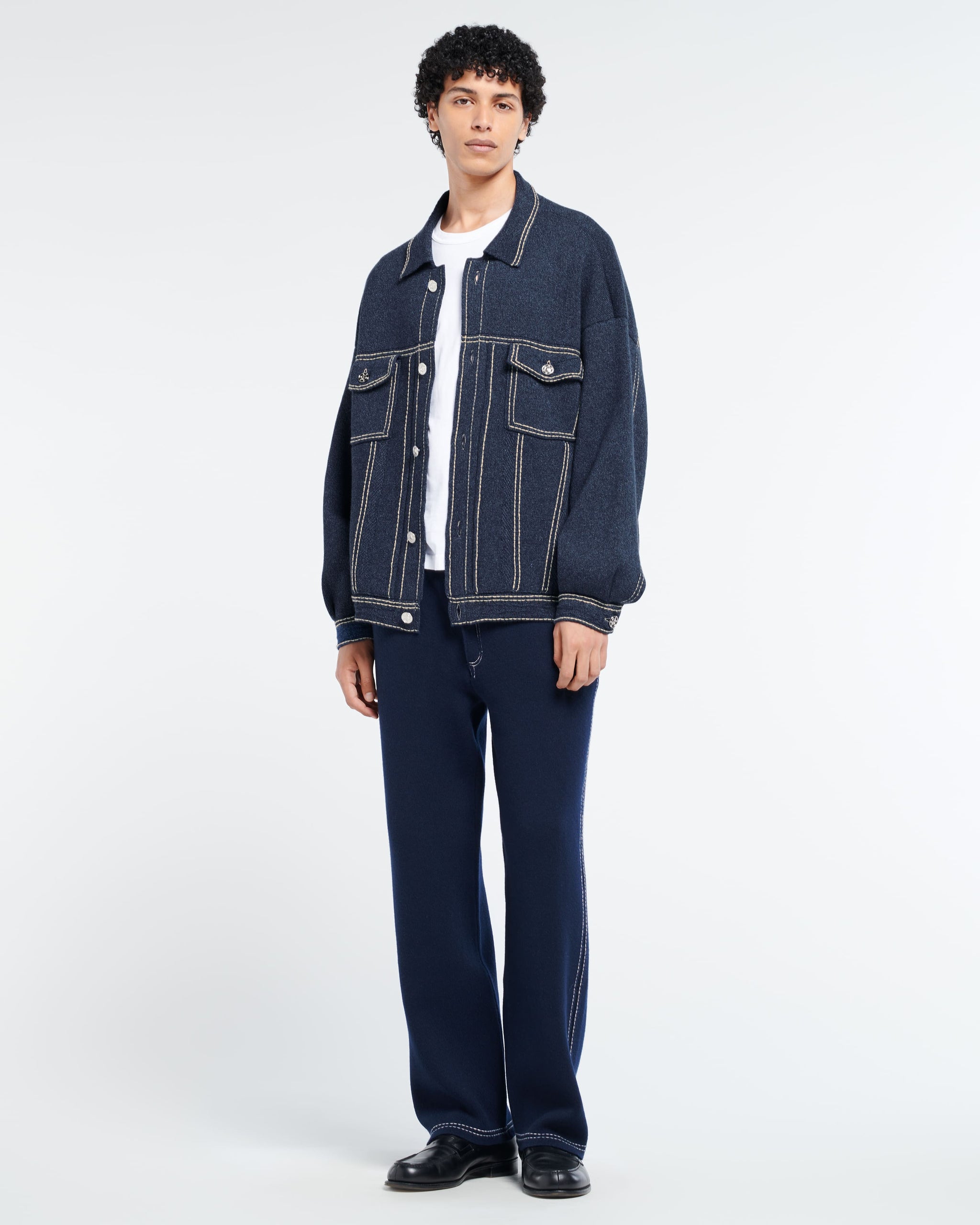 Denim oversized cashmere and cotton jacket | Barrie - Barrie