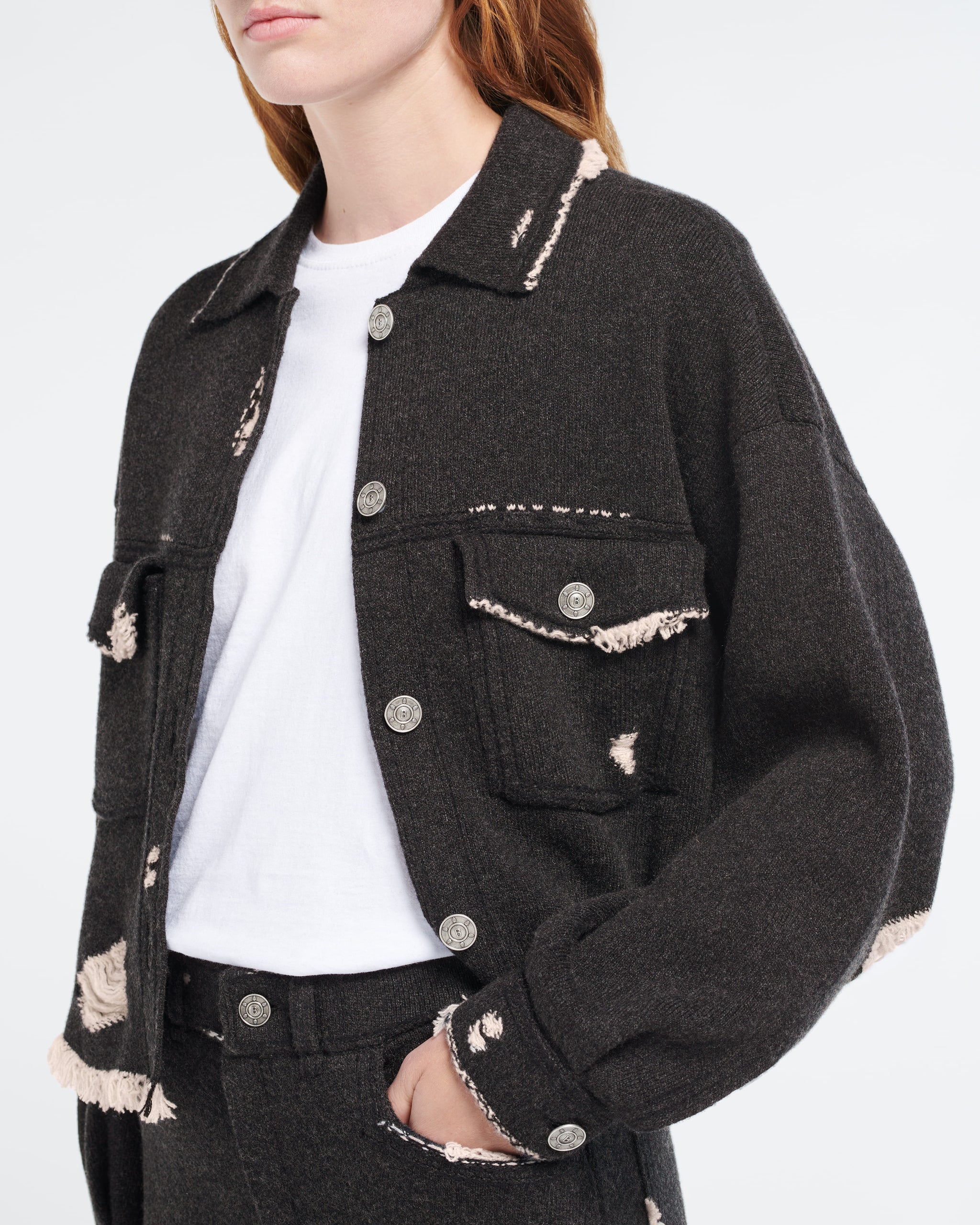 Denim fringed cashmere and cotton jacket | Barrie - Barrie