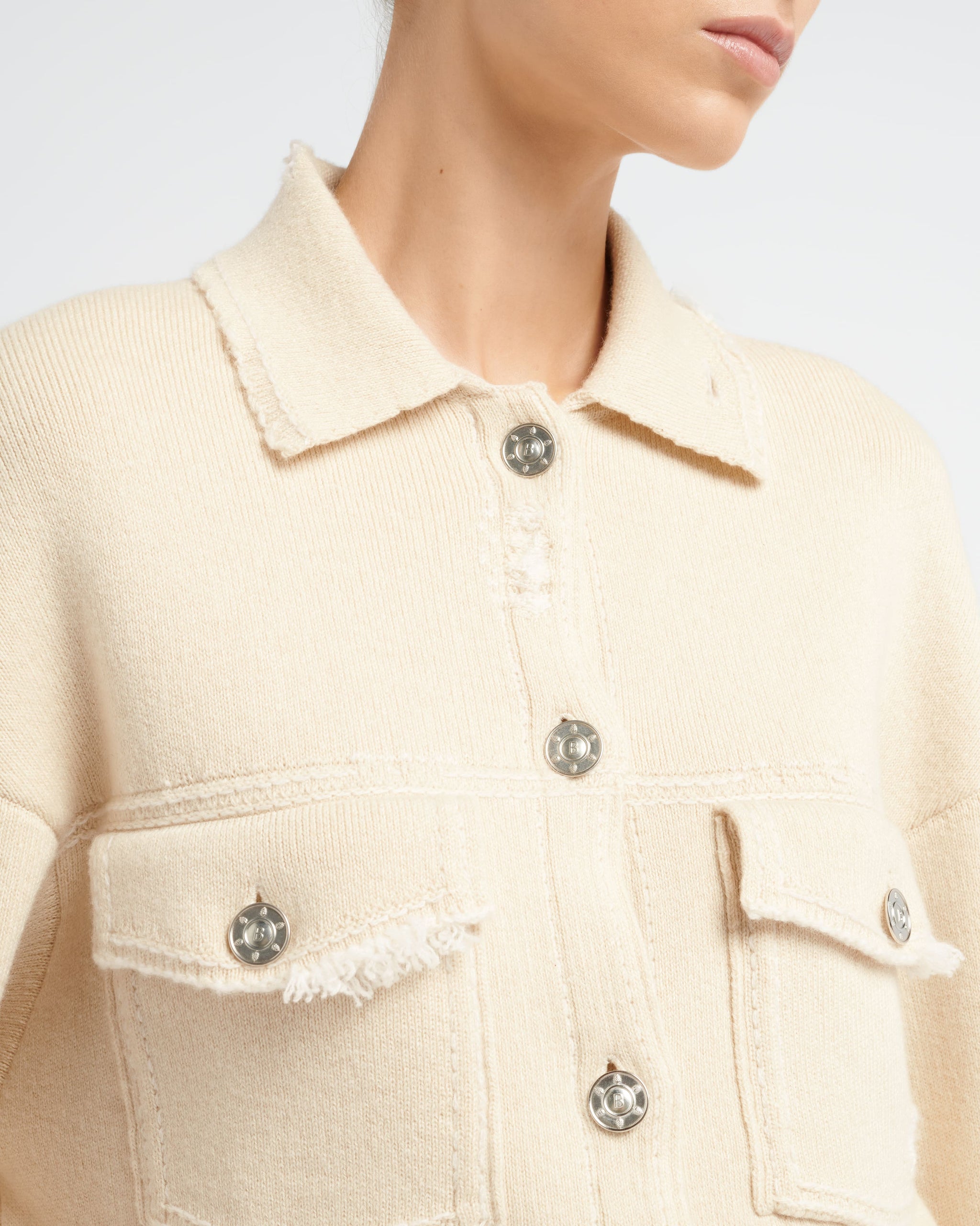 Denim fringed cashmere and cotton jacket | Barrie - Barrie