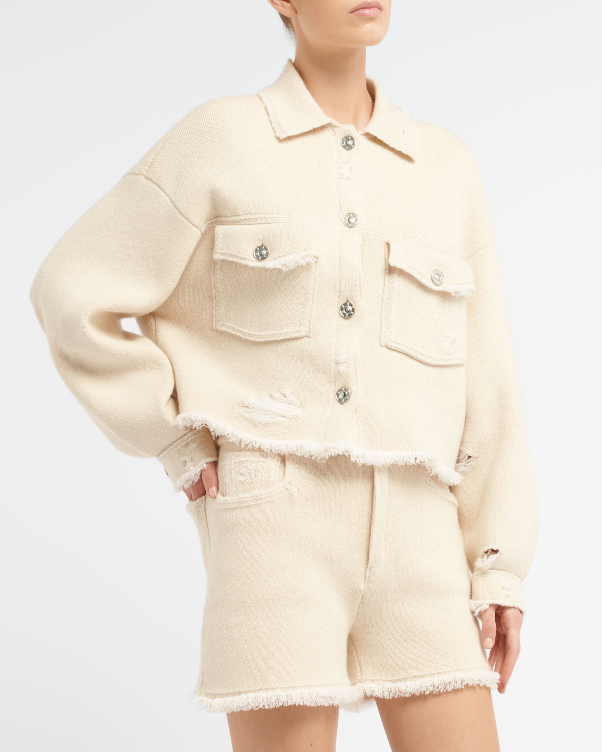 Denim fringed cashmere and cotton jacket | Barrie - Barrie