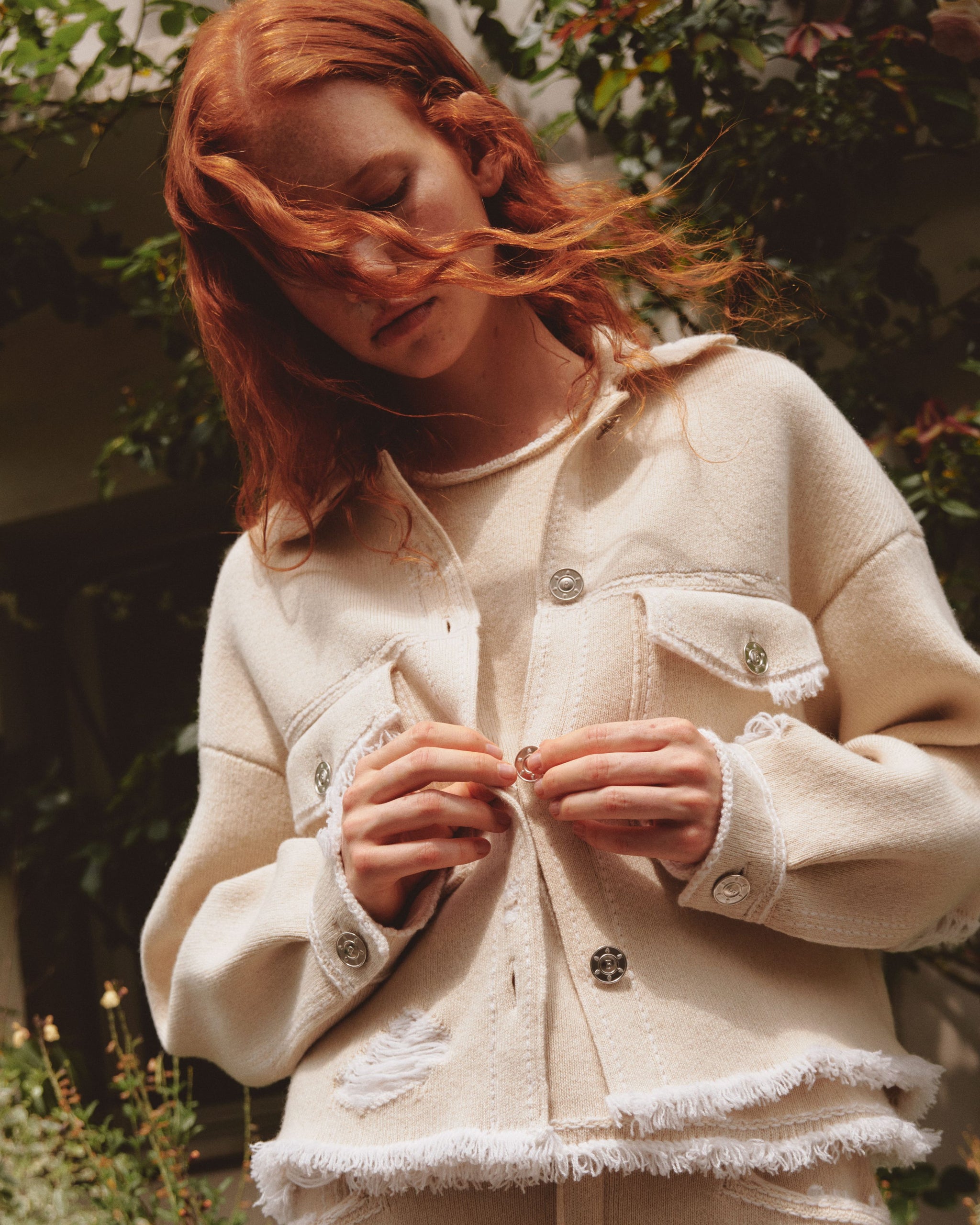 Denim fringed cashmere and cotton jacket | Barrie - Barrie