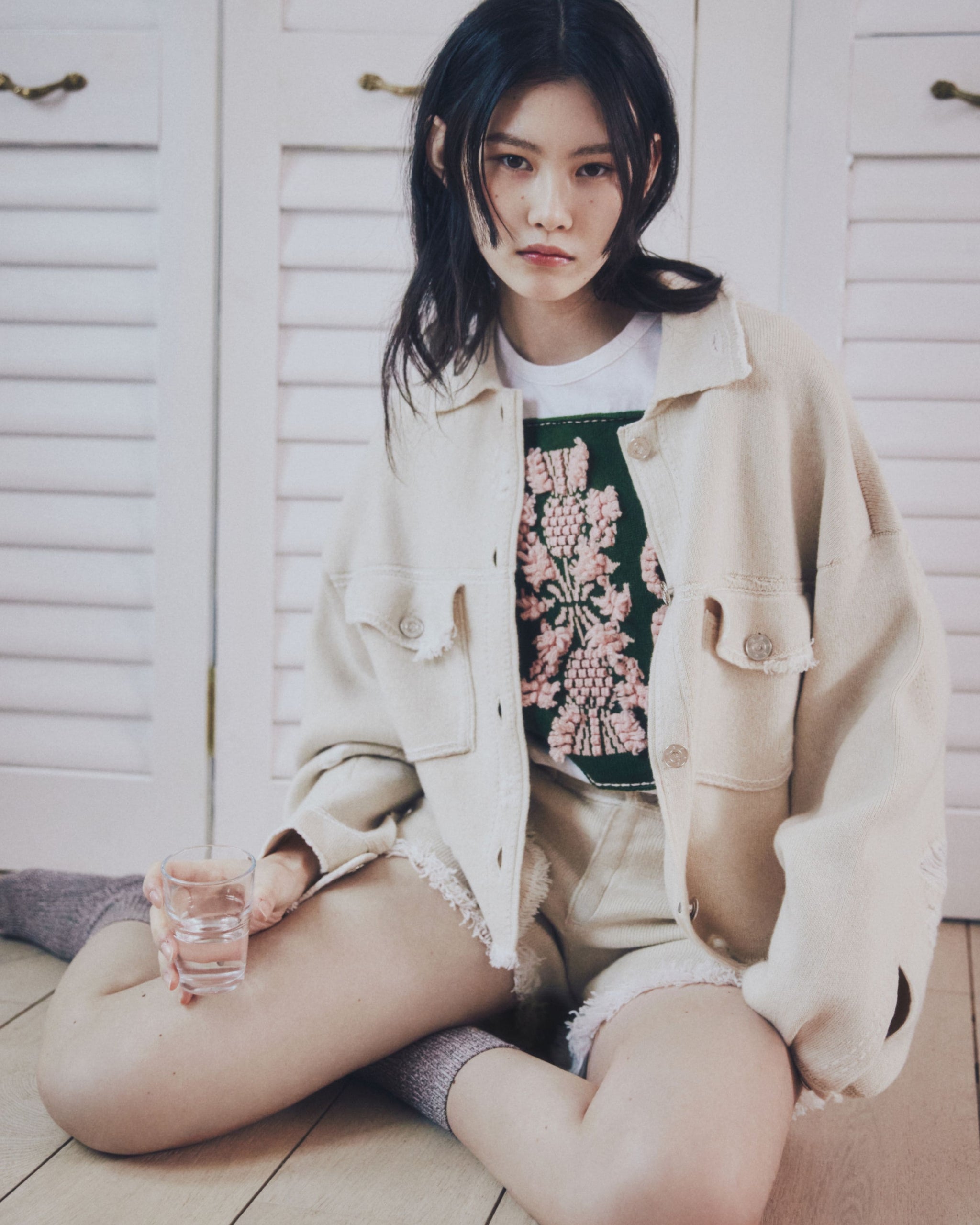 Denim fringed cashmere and cotton jacket | Barrie - Barrie