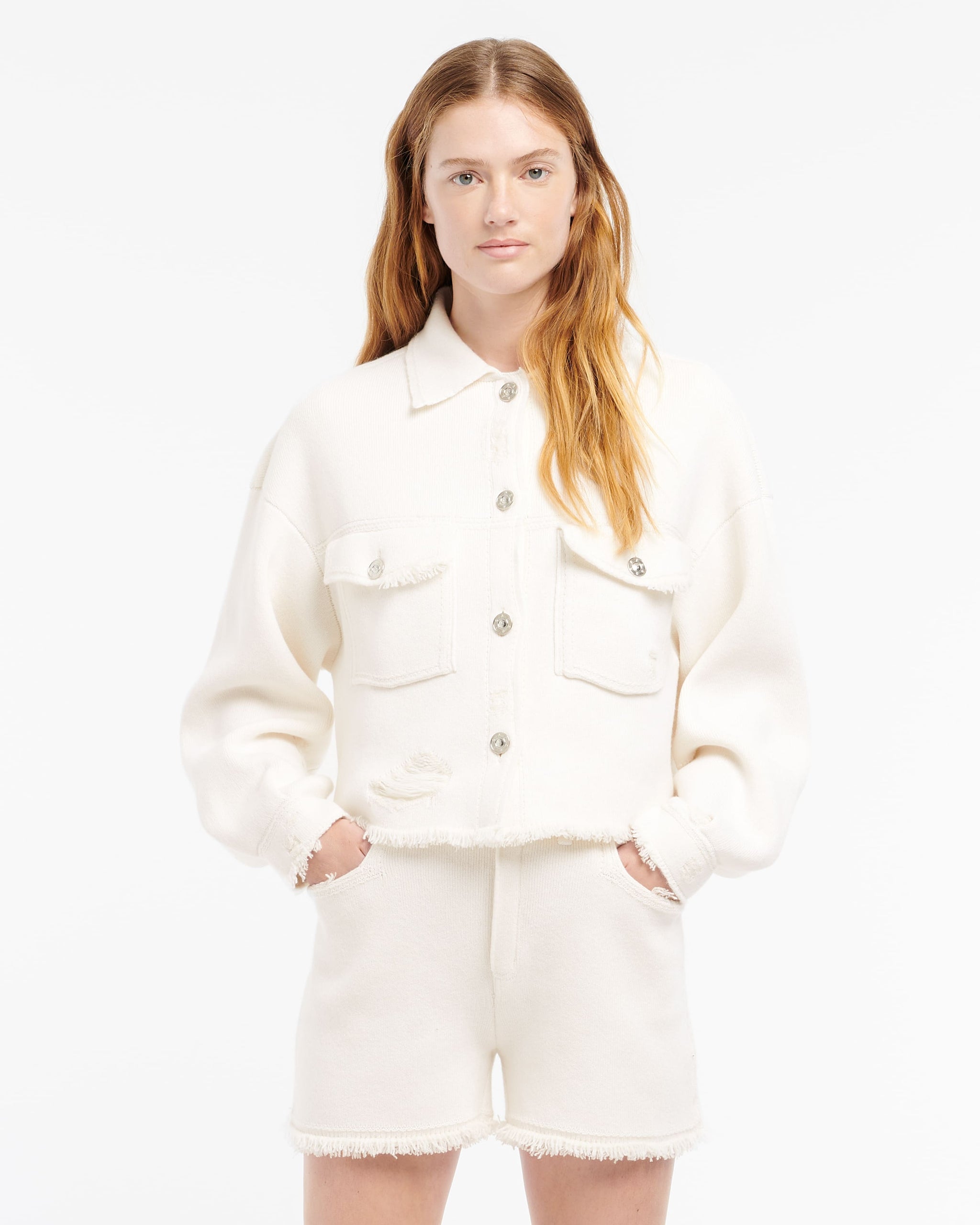 Denim fringed cashmere and cotton jacket | Barrie - Barrie