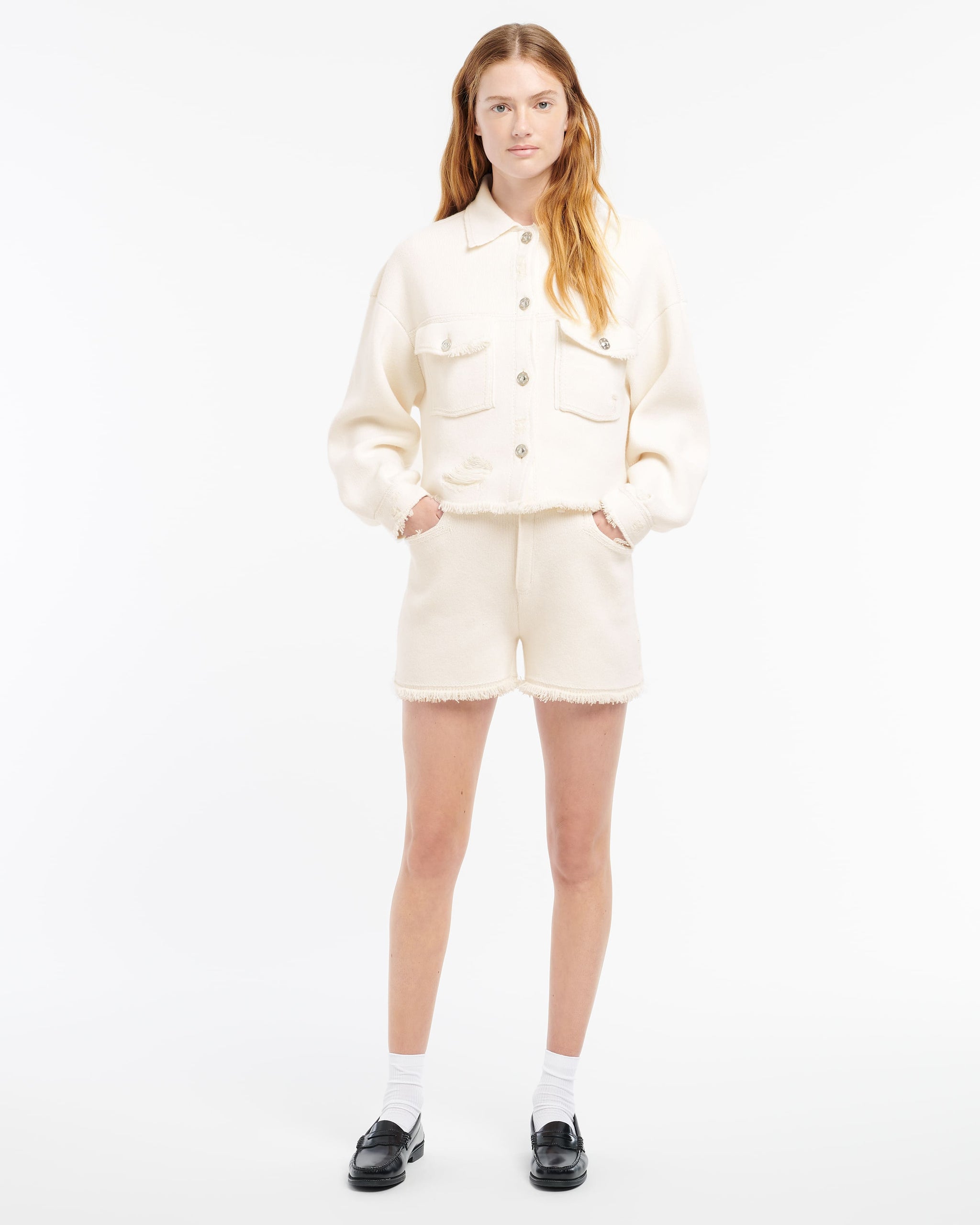 Denim fringed cashmere and cotton jacket | Barrie - Barrie